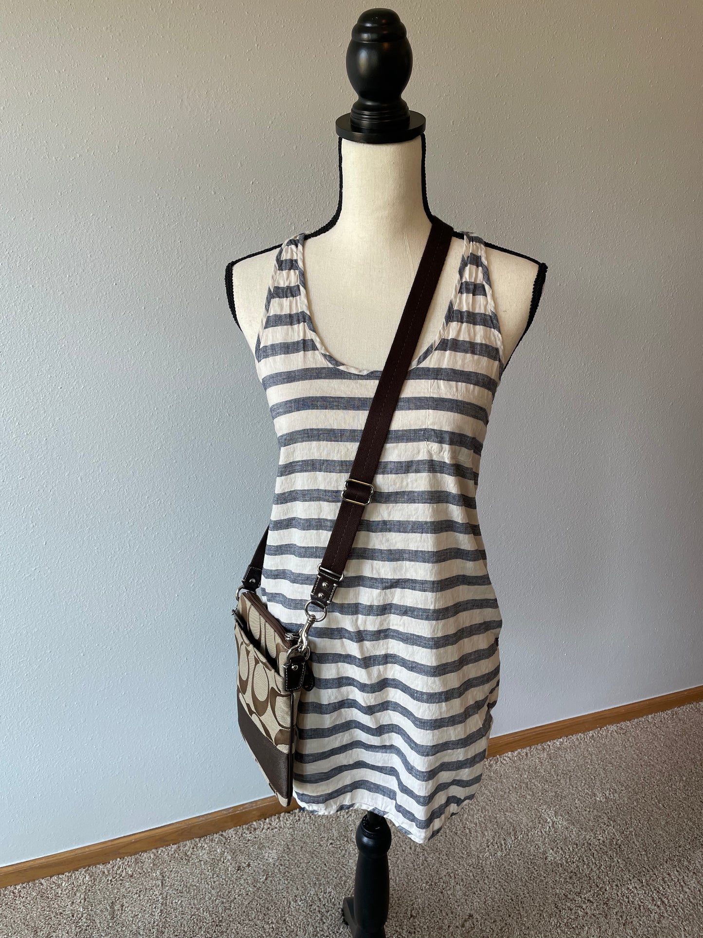 Coach Signature Khaki Jacquard Adjustable Strap Crossbody