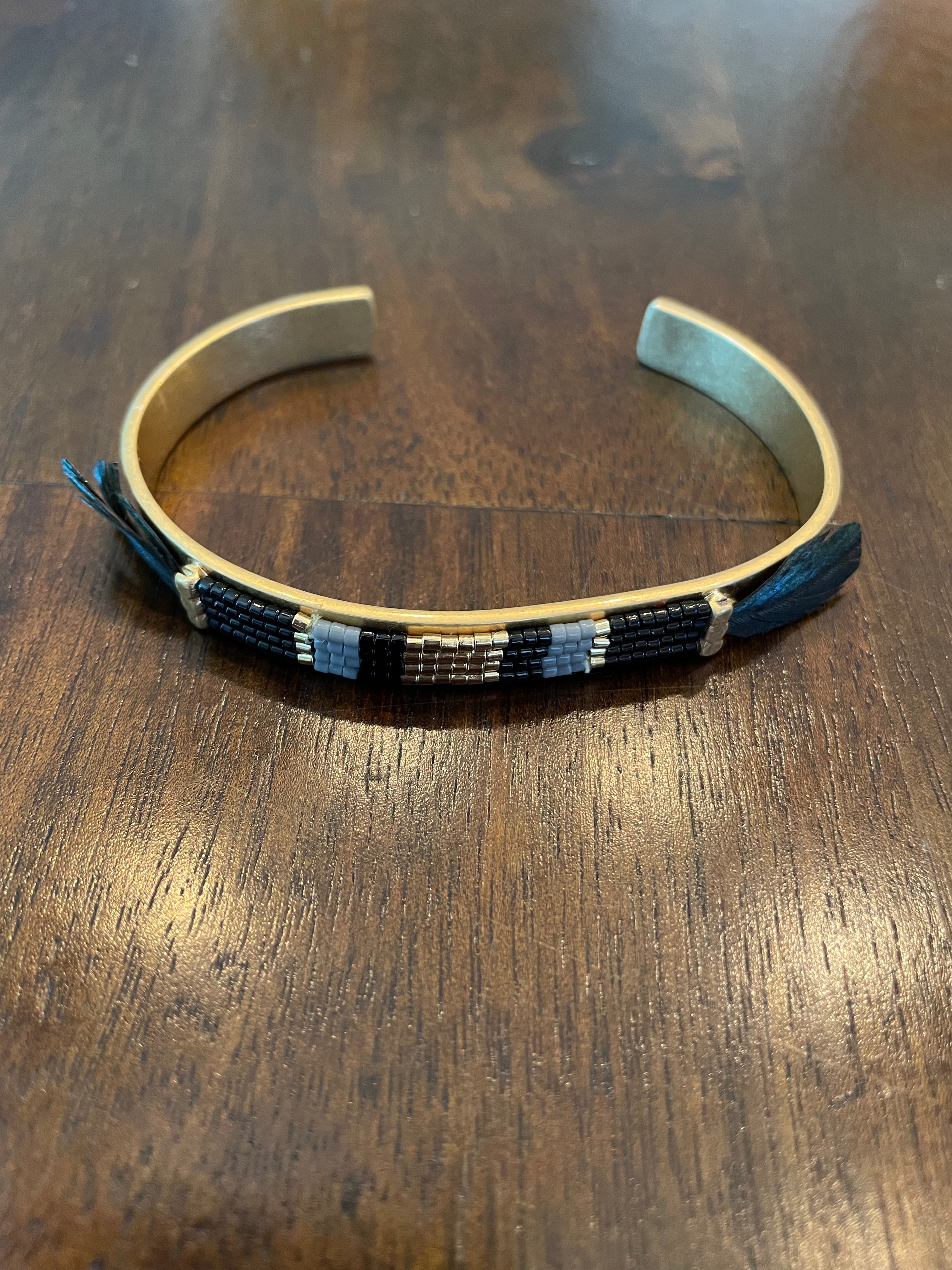 Stella & Dot Beaded Gold Bangle with Feathers