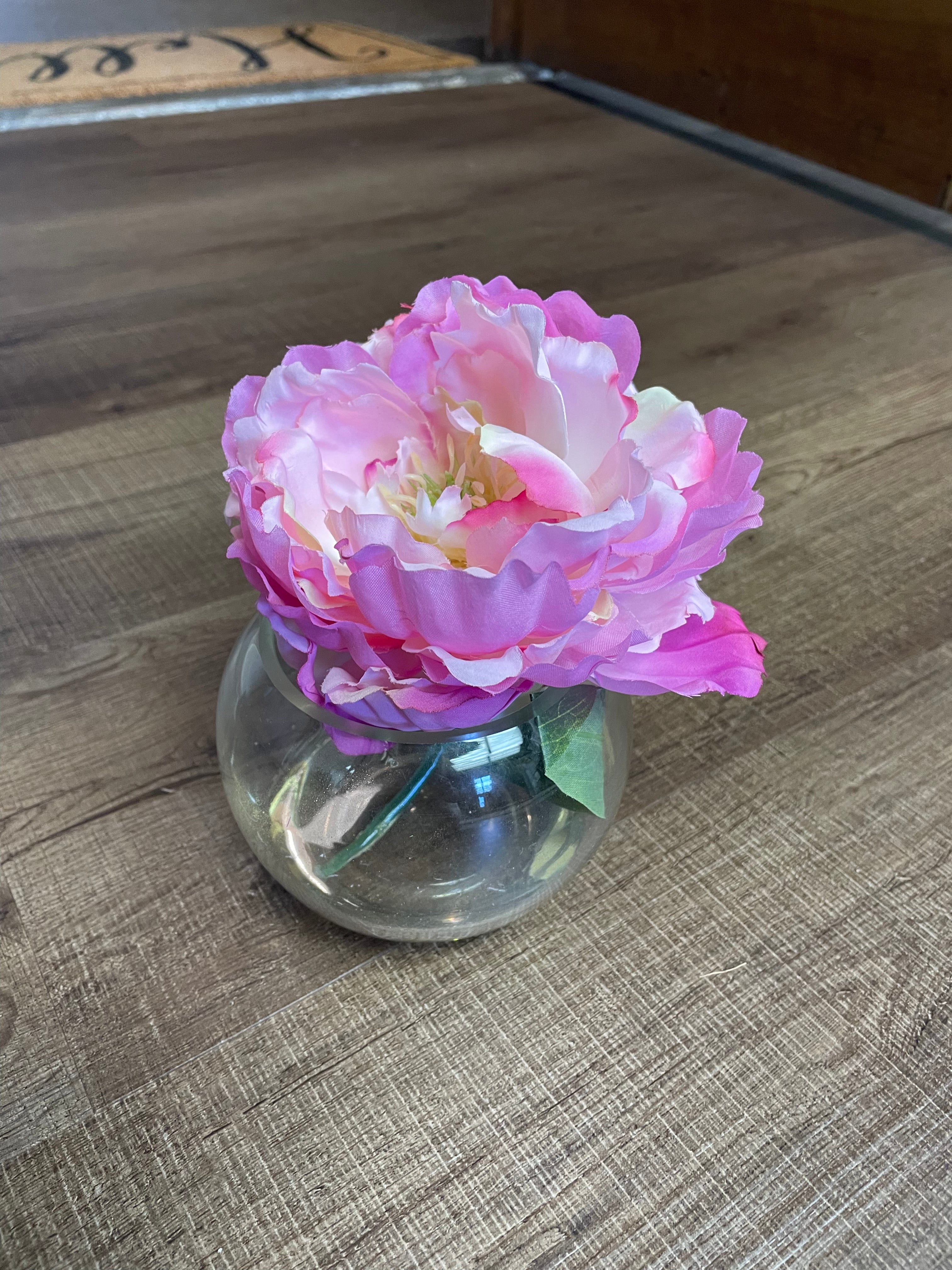 Artificial Peonies in Glass Vase