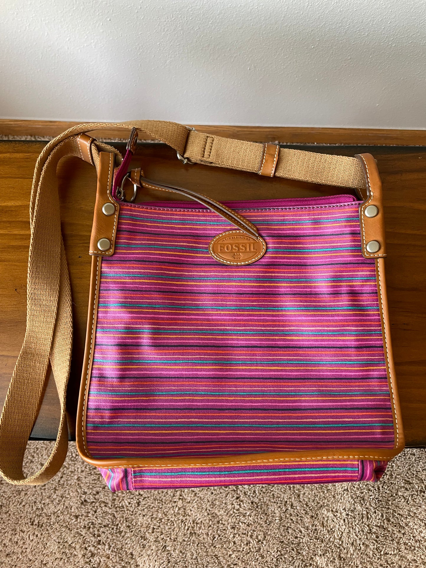 Fossil Pink Coated Canvas Crossbody