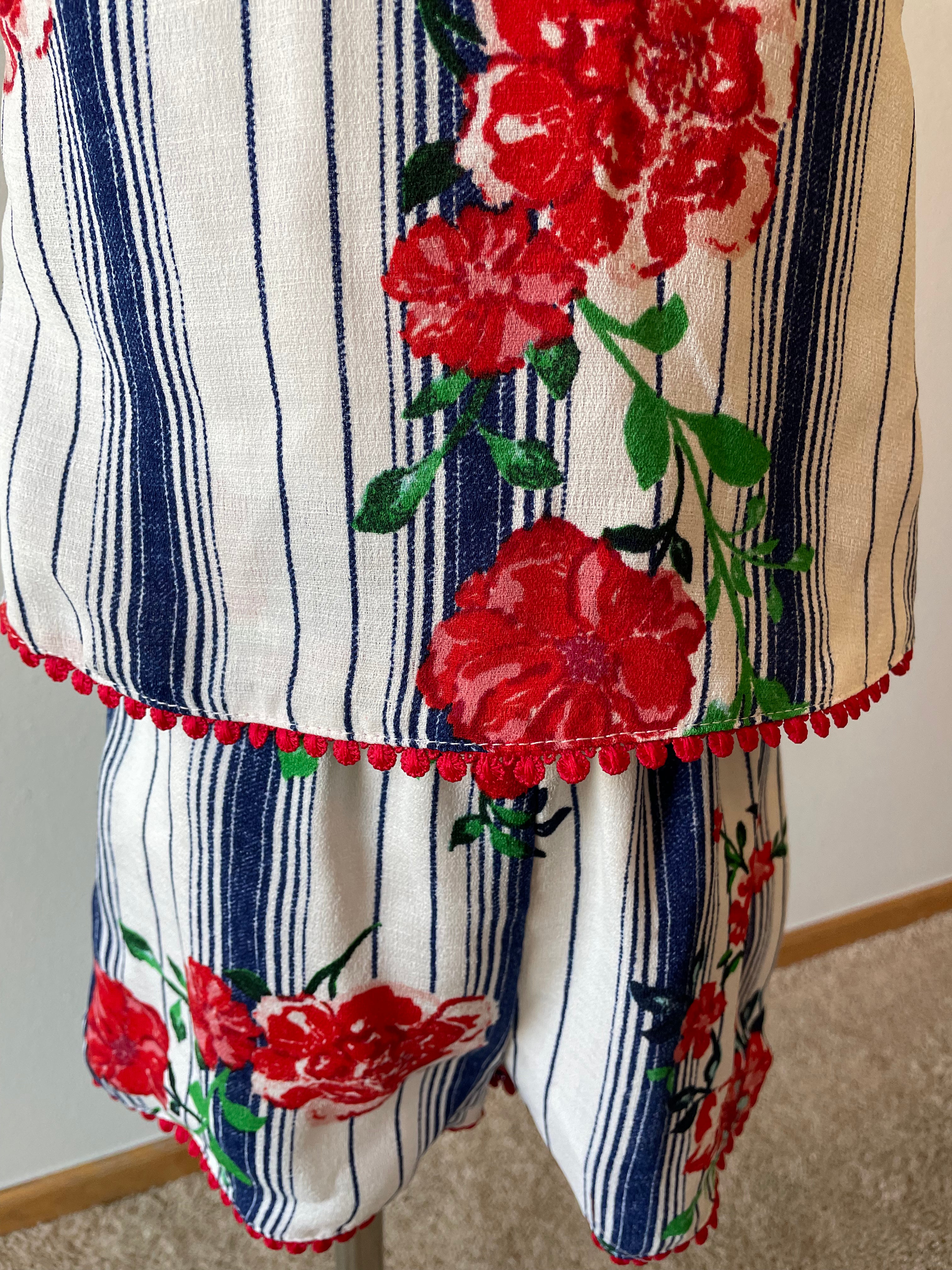 Rare Editions Red Floral Romper (4T)