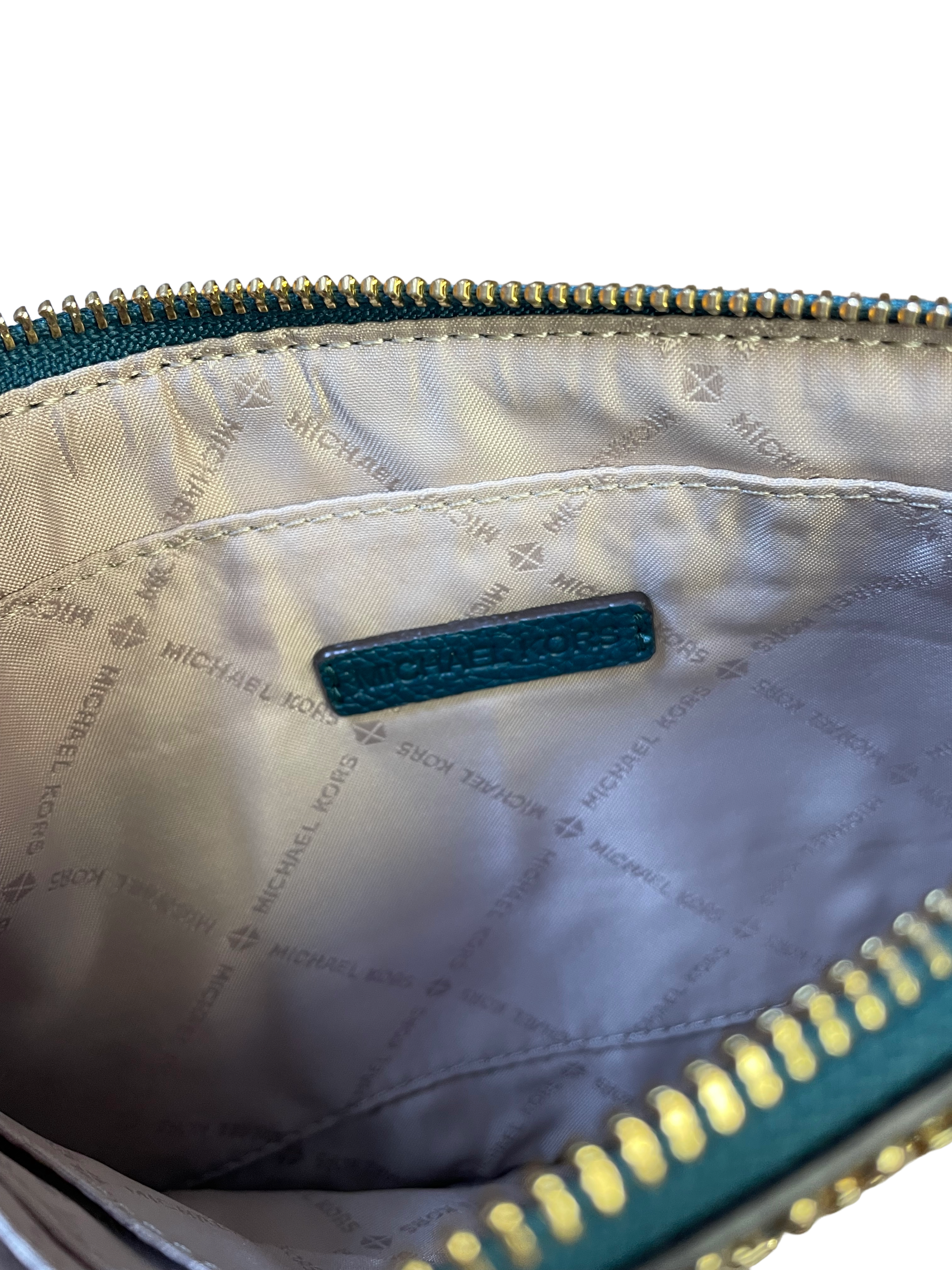 Michael Kors Jet Set Teal Gold Studded Zip Wristlet