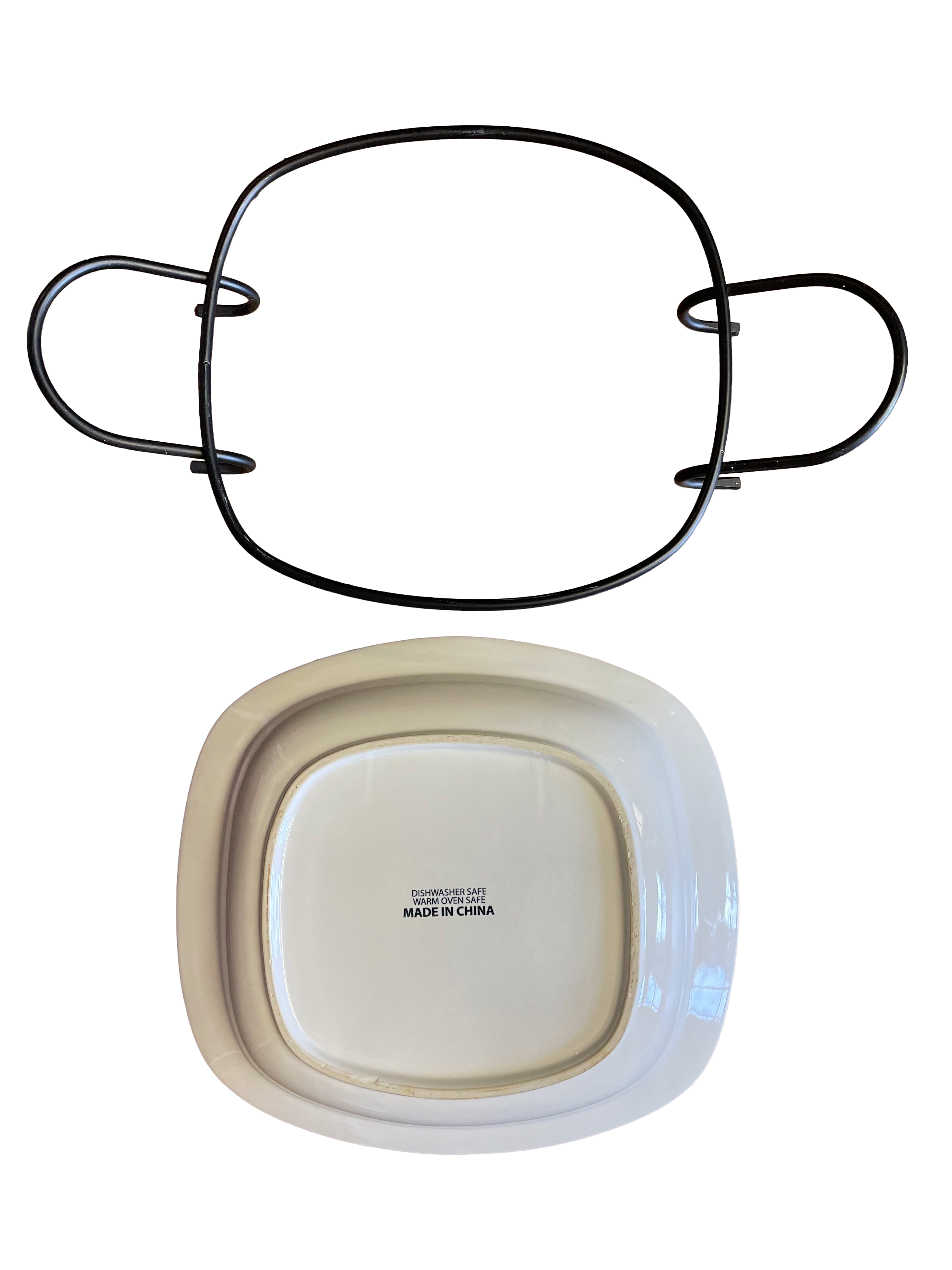 15" Ceramic Dish/Serving Tray with Metal Rack - BinxBerry Consignment