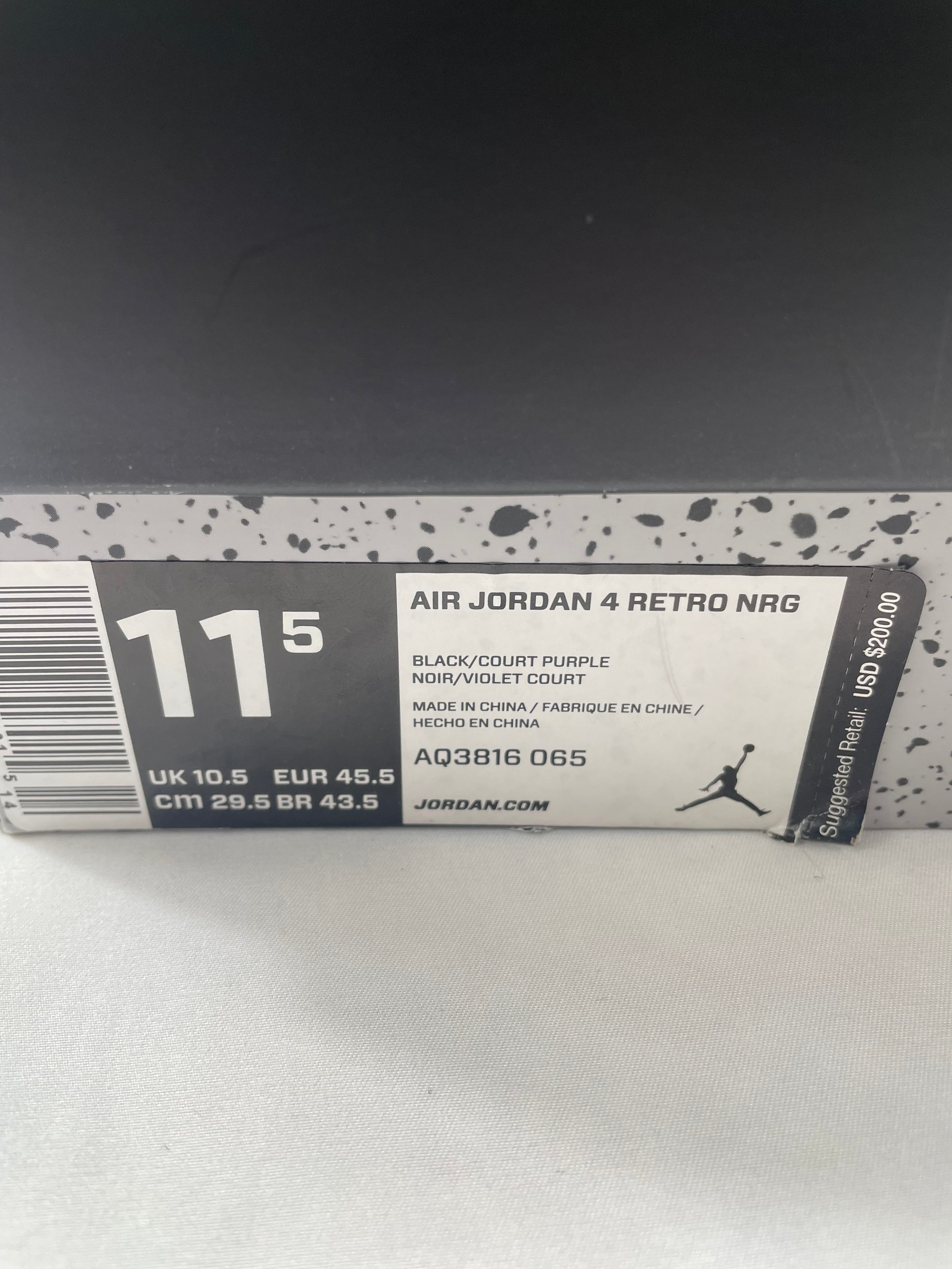 Nike Air Jordan 4 Retro NRG Men's Black/Court Purple Sneaker (11.5) - BinxBerry Consignment