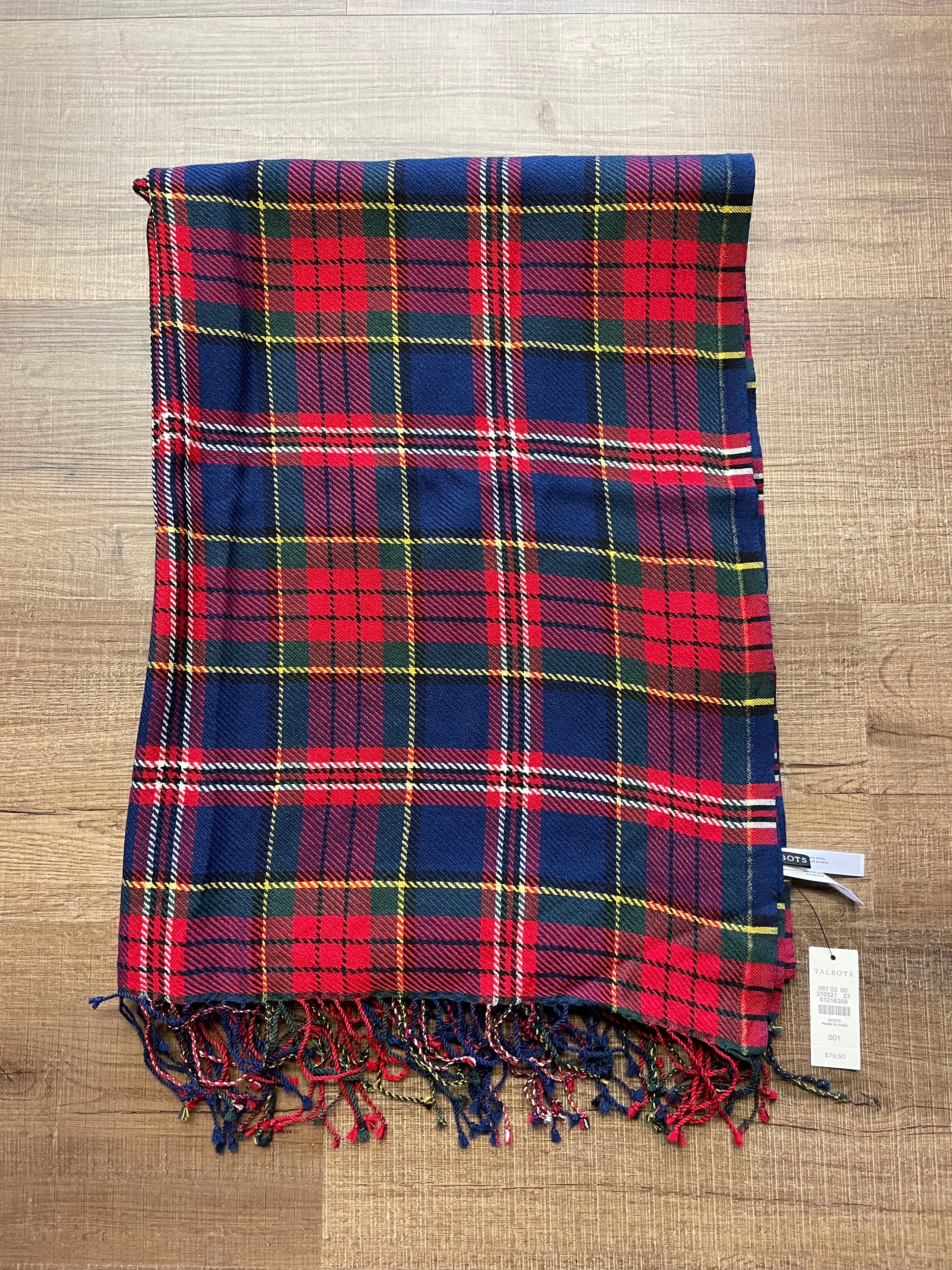 Talbots Plaid 100% Wool Scarf