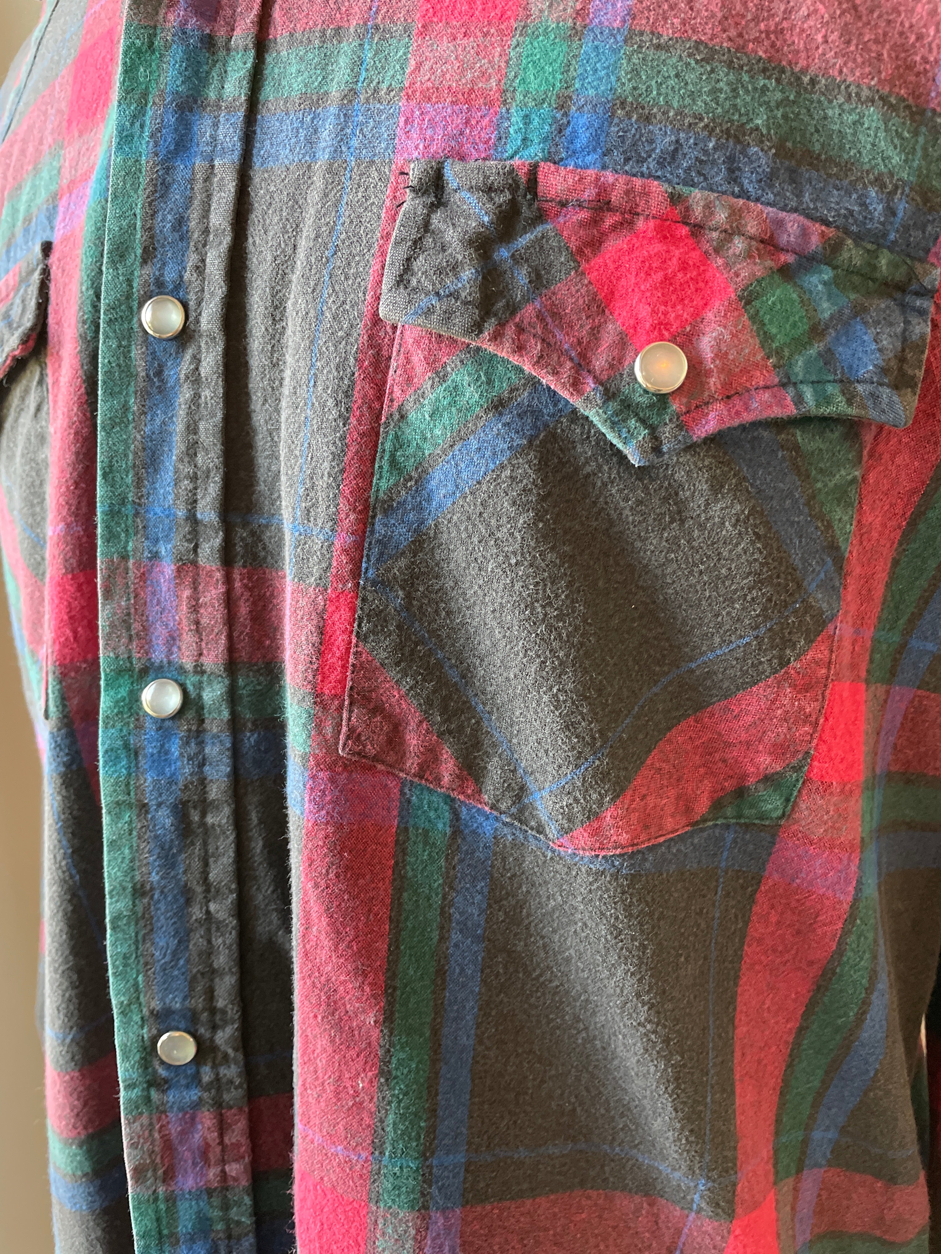 Vintage Ely Cattleman Pearl Snap Flannel Shirt (L)