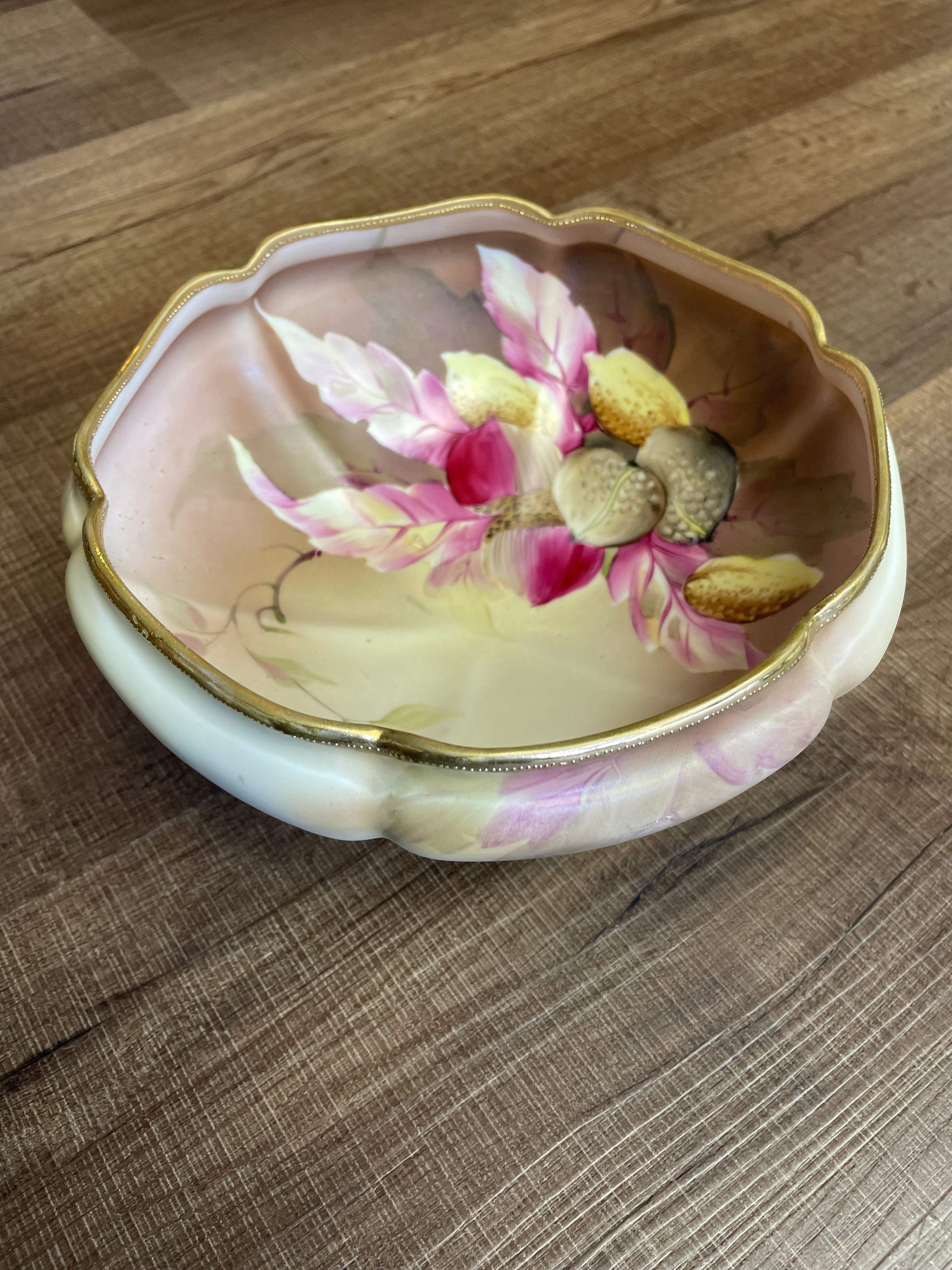 Vintage Hand Painted Ceramic Clawfoot Bowl