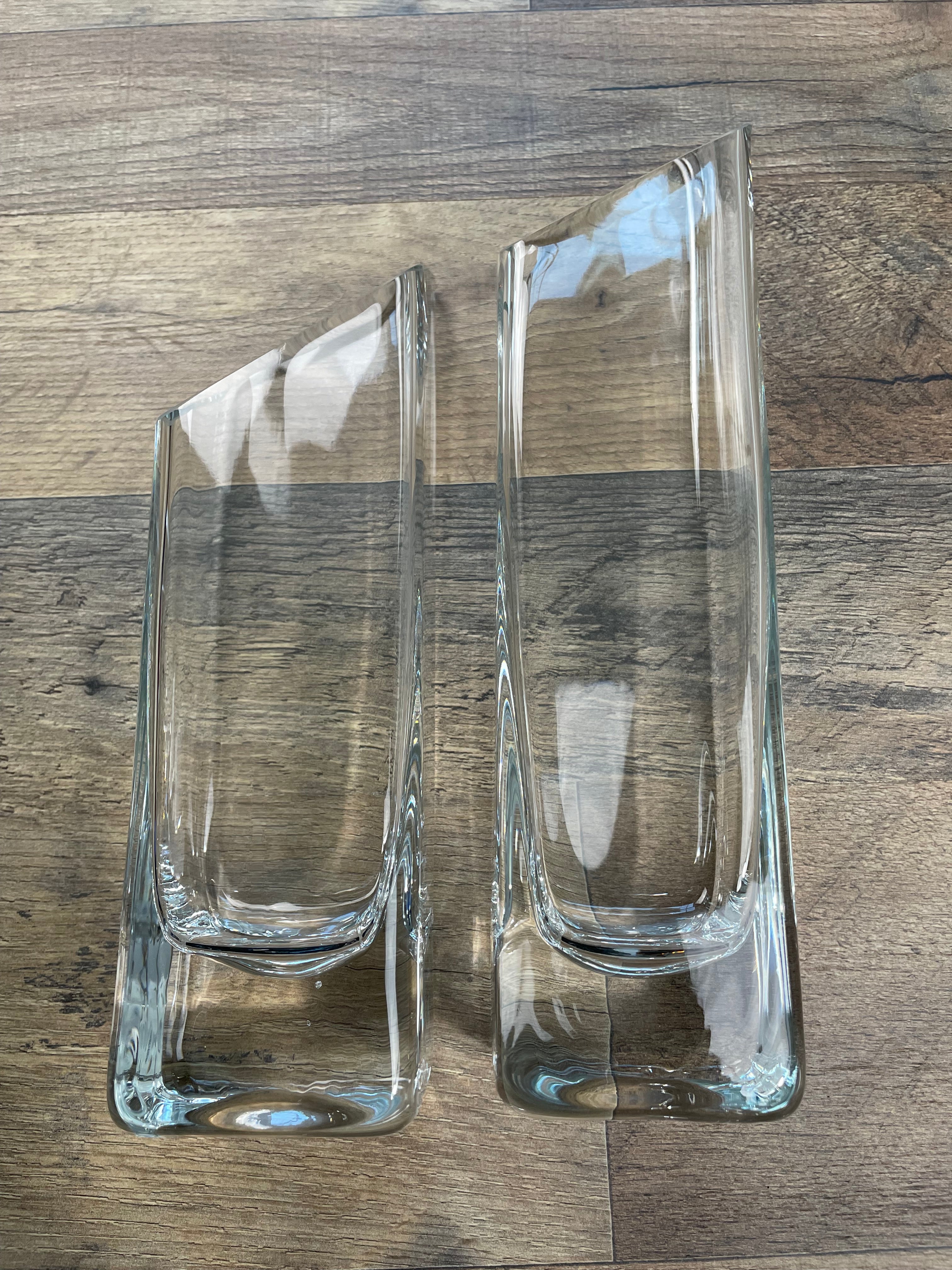 Heavy Thick Square Diamond Slant Cut Glass Vases (set of 2)