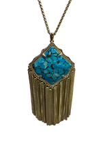 Kendra Scott Kingston Gold Bronzed Veined Turquoise Gold Fringe Necklace - BinxBerry Consignment