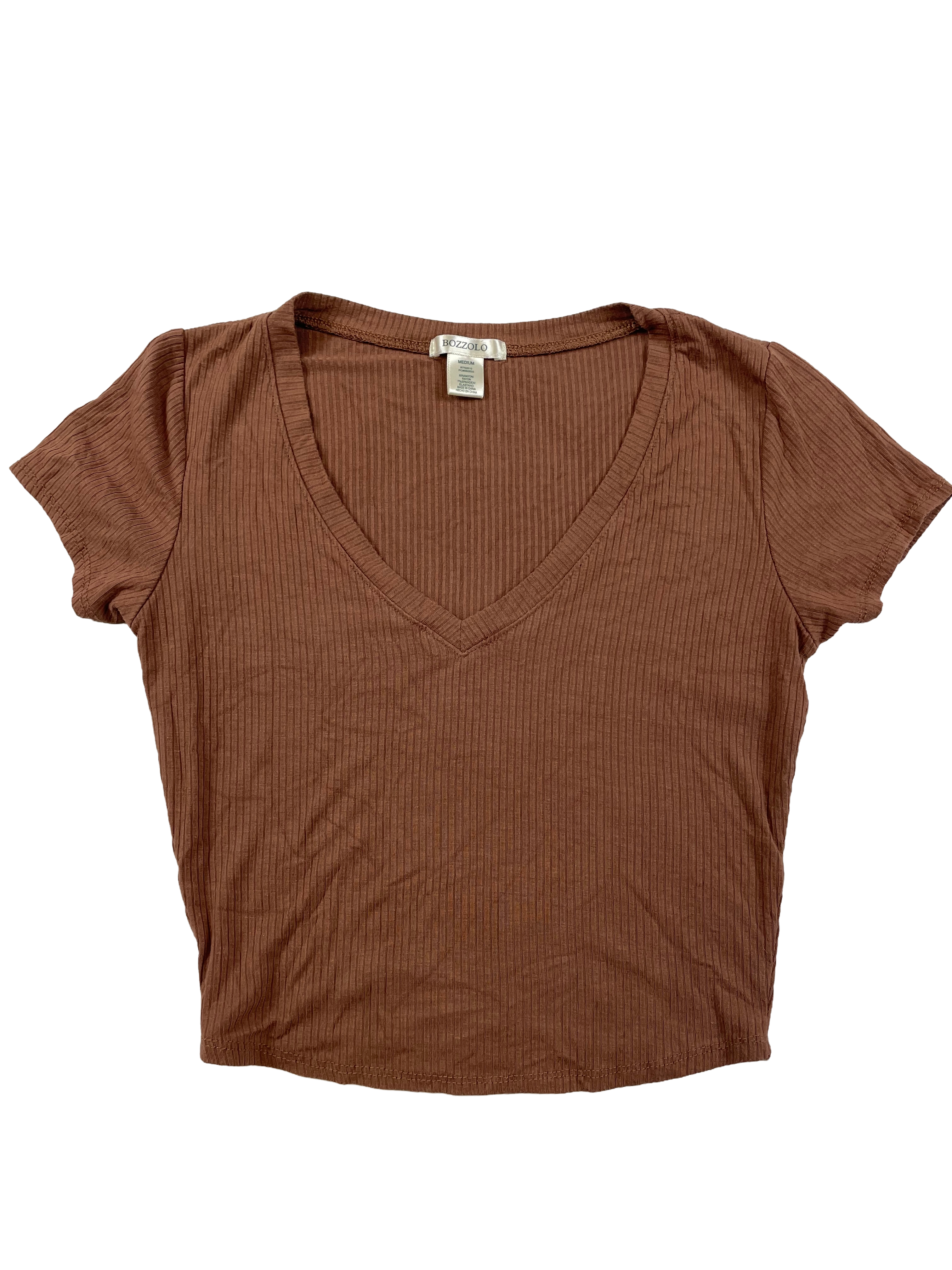 Bozzolo Ribbed V-Neck Crop Top (M) - BinxBerry Consignment