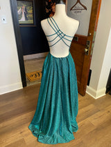 Windsor Green Sparkle Off Shoulder Formal Gown (7)