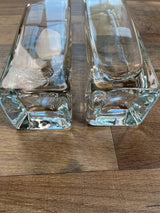 Heavy Thick Square Diamond Slant Cut Glass Vases (set of 2)