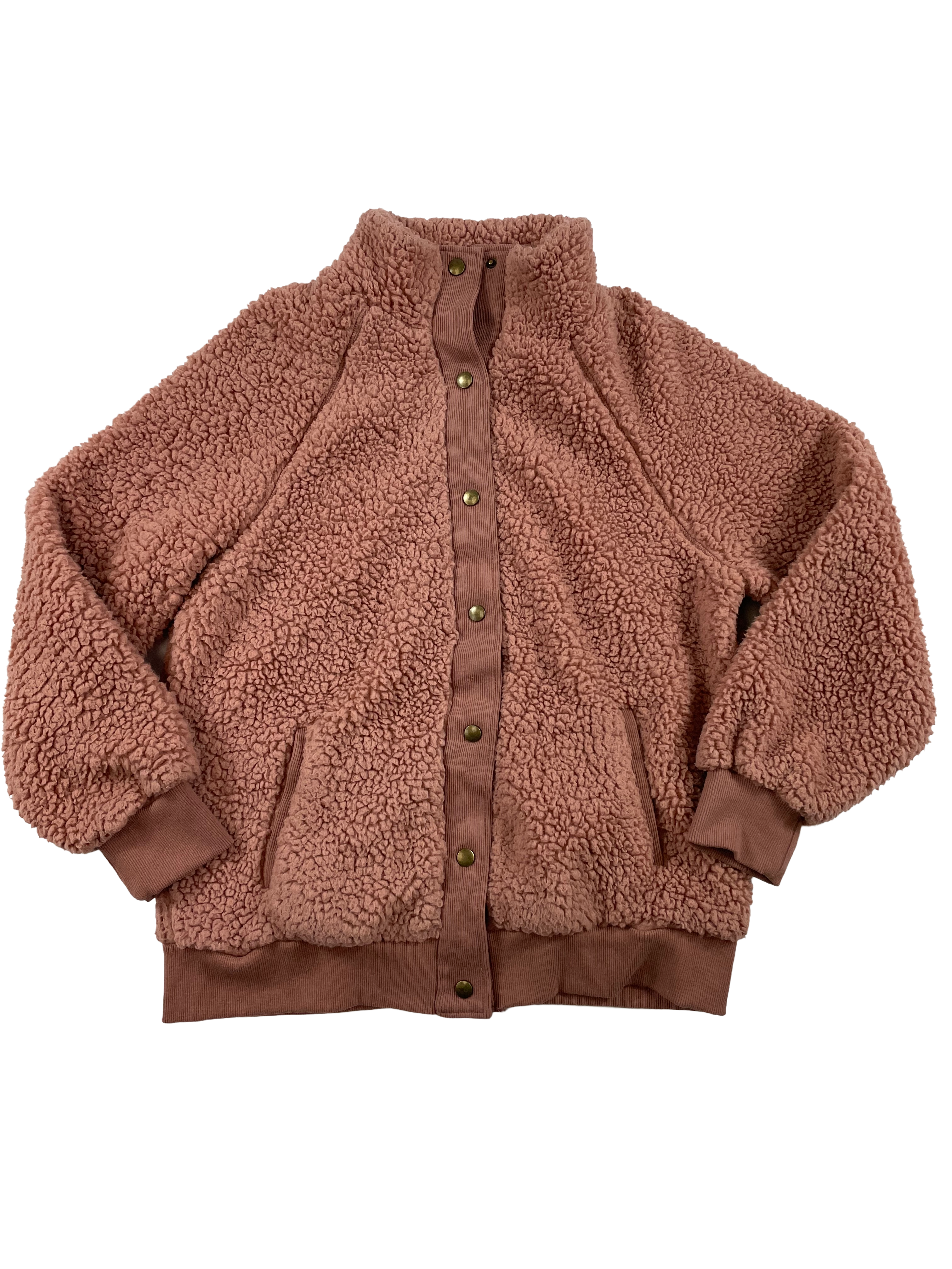 Merokeety Pink Sherpa Women's Snap Front Jacket (M)