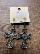 DaVinci Crystal Studded Cross Dangle Earrings
