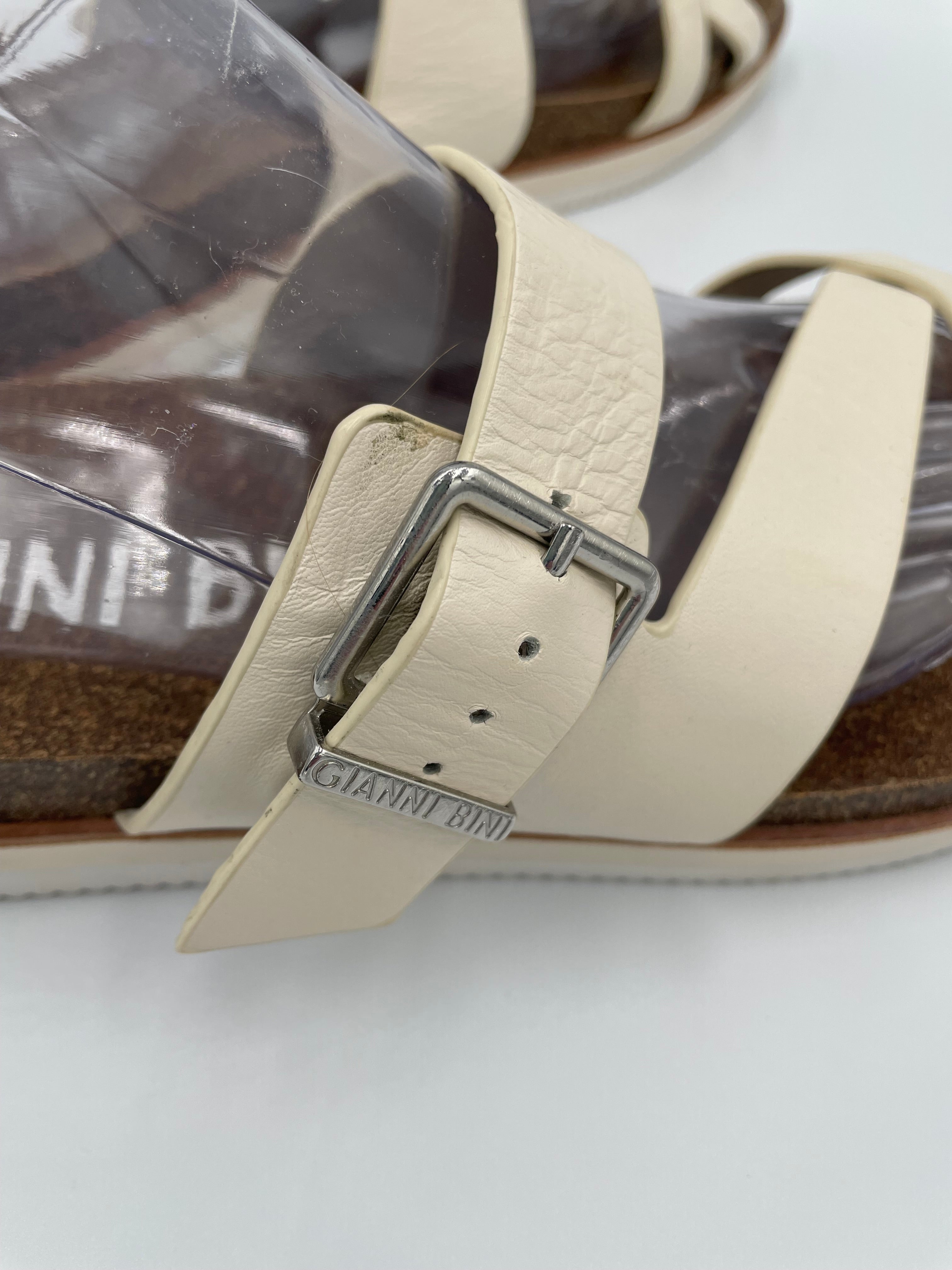 Gianni Bini Women's Leather Cork Cream Sandals (10)