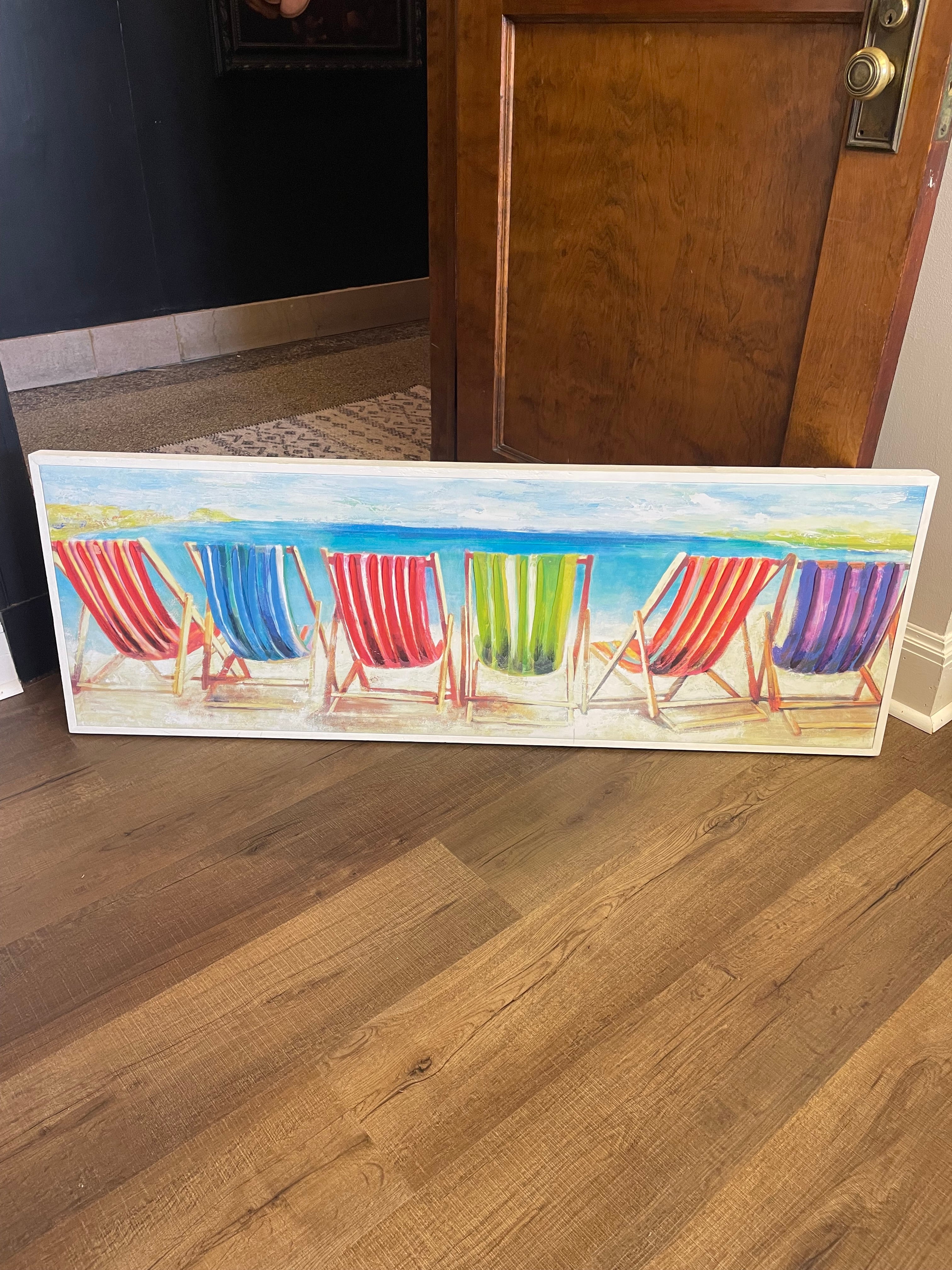 Beach Chair Panoramic Framed Canvas Print