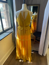 Adelyn Rae Cascading Ruffle V-Neck Maxi Dress (S)
