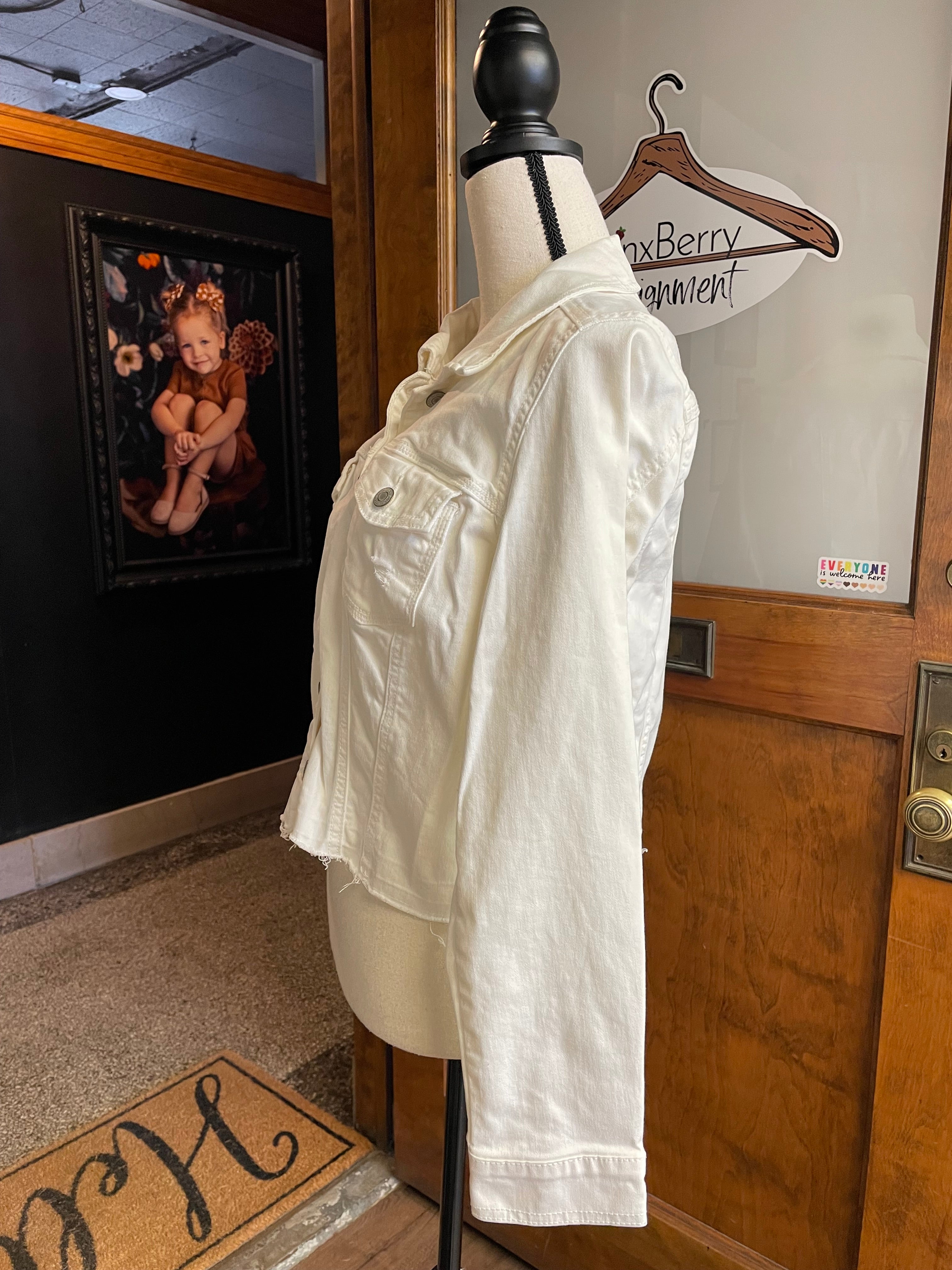 Maurices Plus Cropped White Denim Jacket (0)