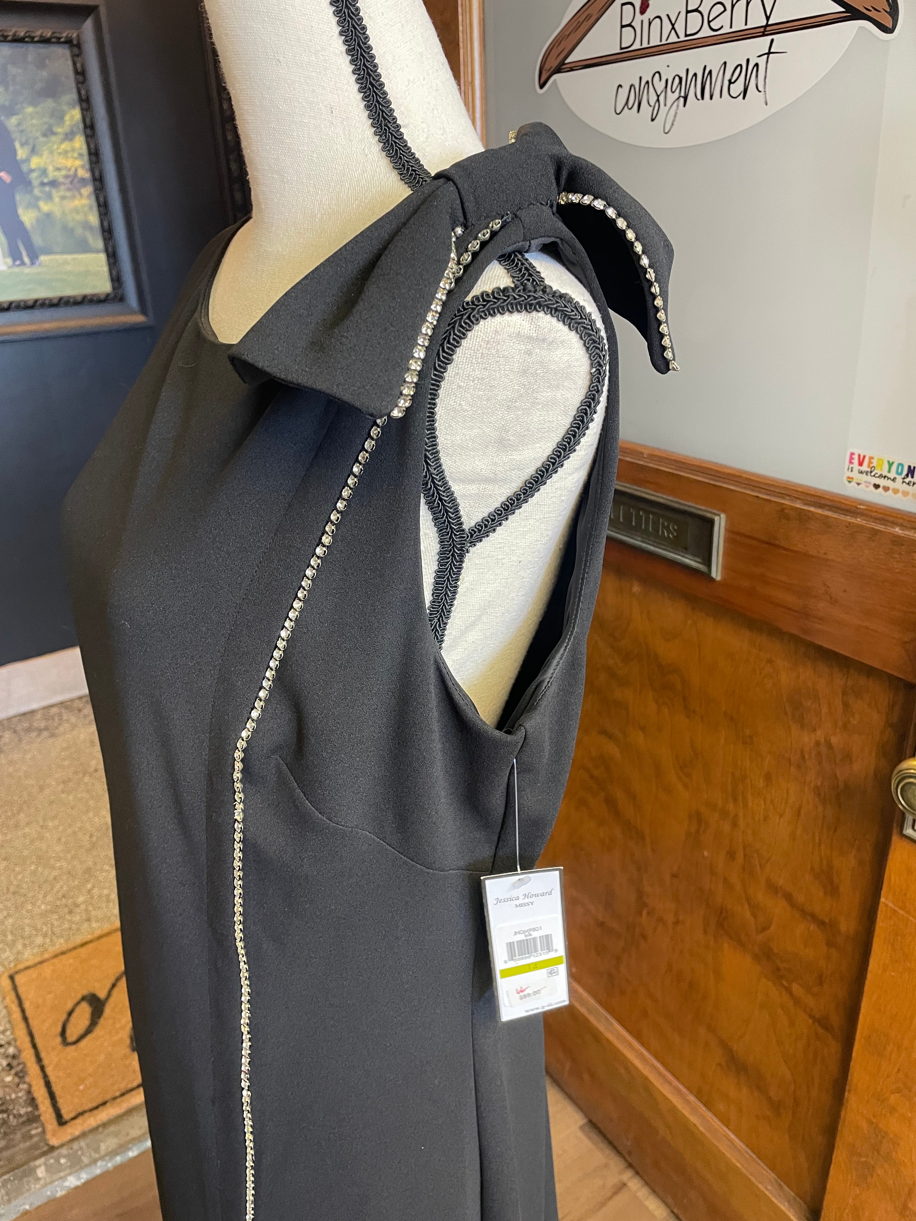 Jessica Howard Missy Solid Sheath Dress with Studded Shoulder Bow (14)