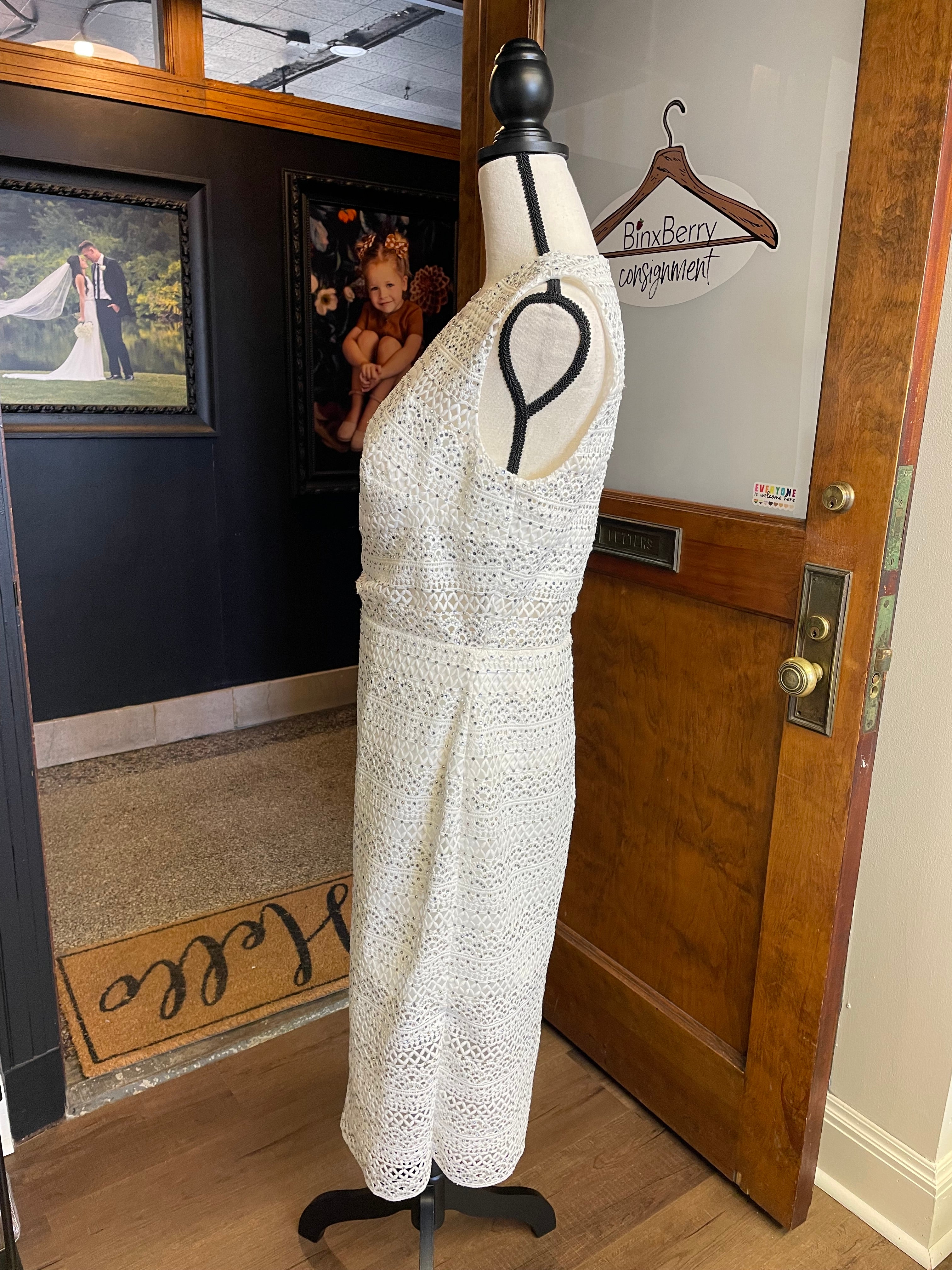 Alyce Paris White Sleeveless Dress with Crystal Studs (12)