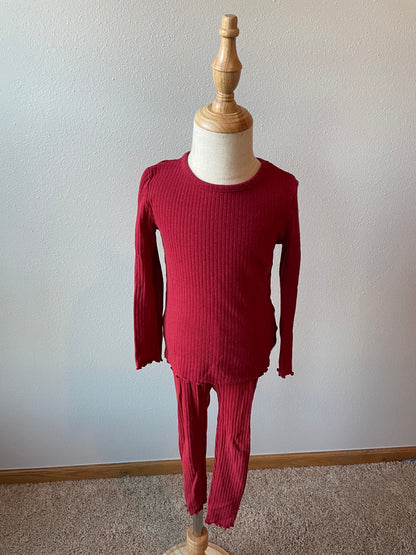 Ruffle Butts Red Ribbed Pajamas (4T)