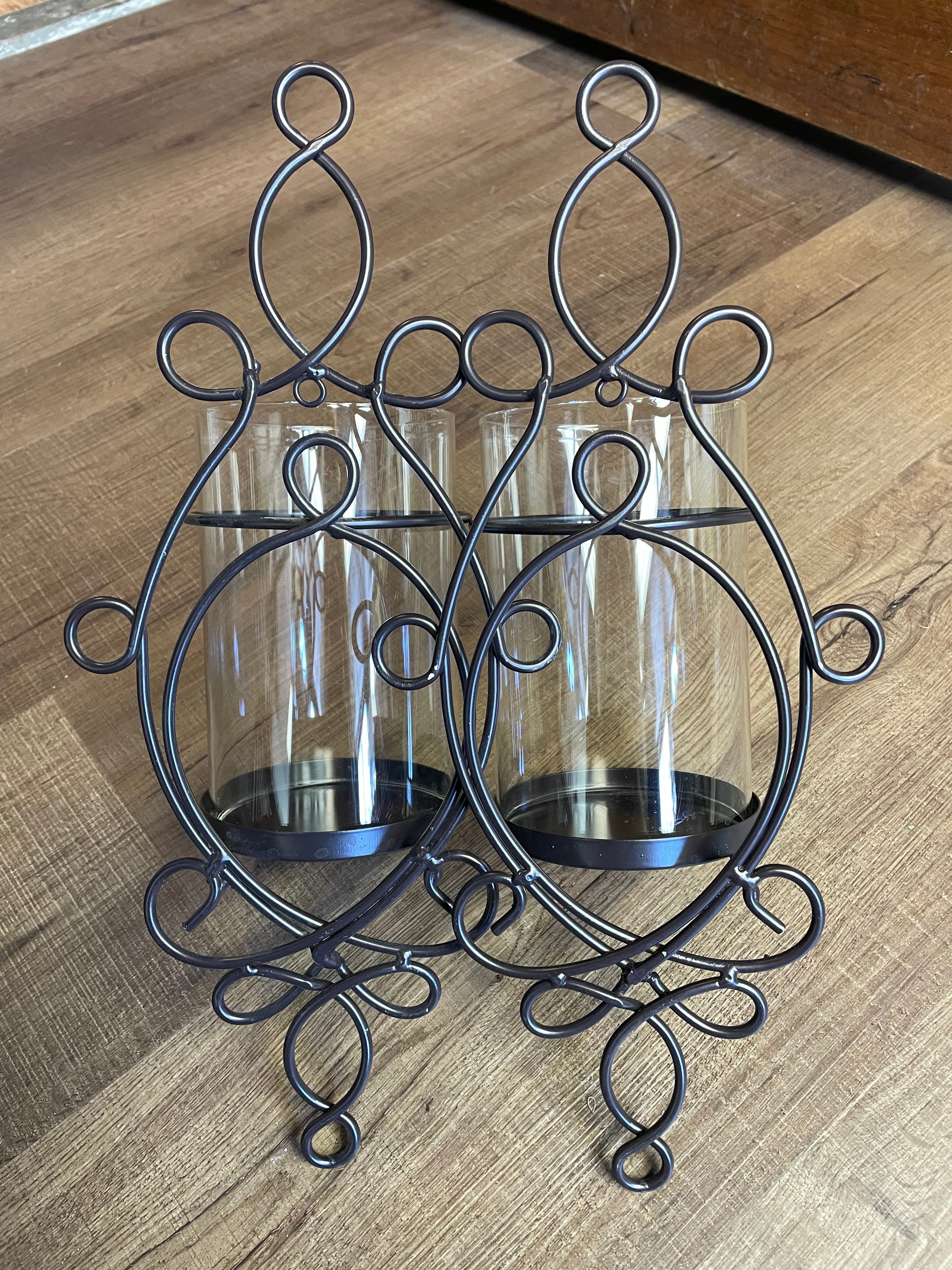 Glass Hurricane Iron Wall Sconces