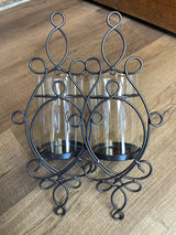 Glass Hurricane Iron Wall Sconces