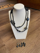 Crystal Beaded Black Necklace & Earring Set - BinxBerry Consignment