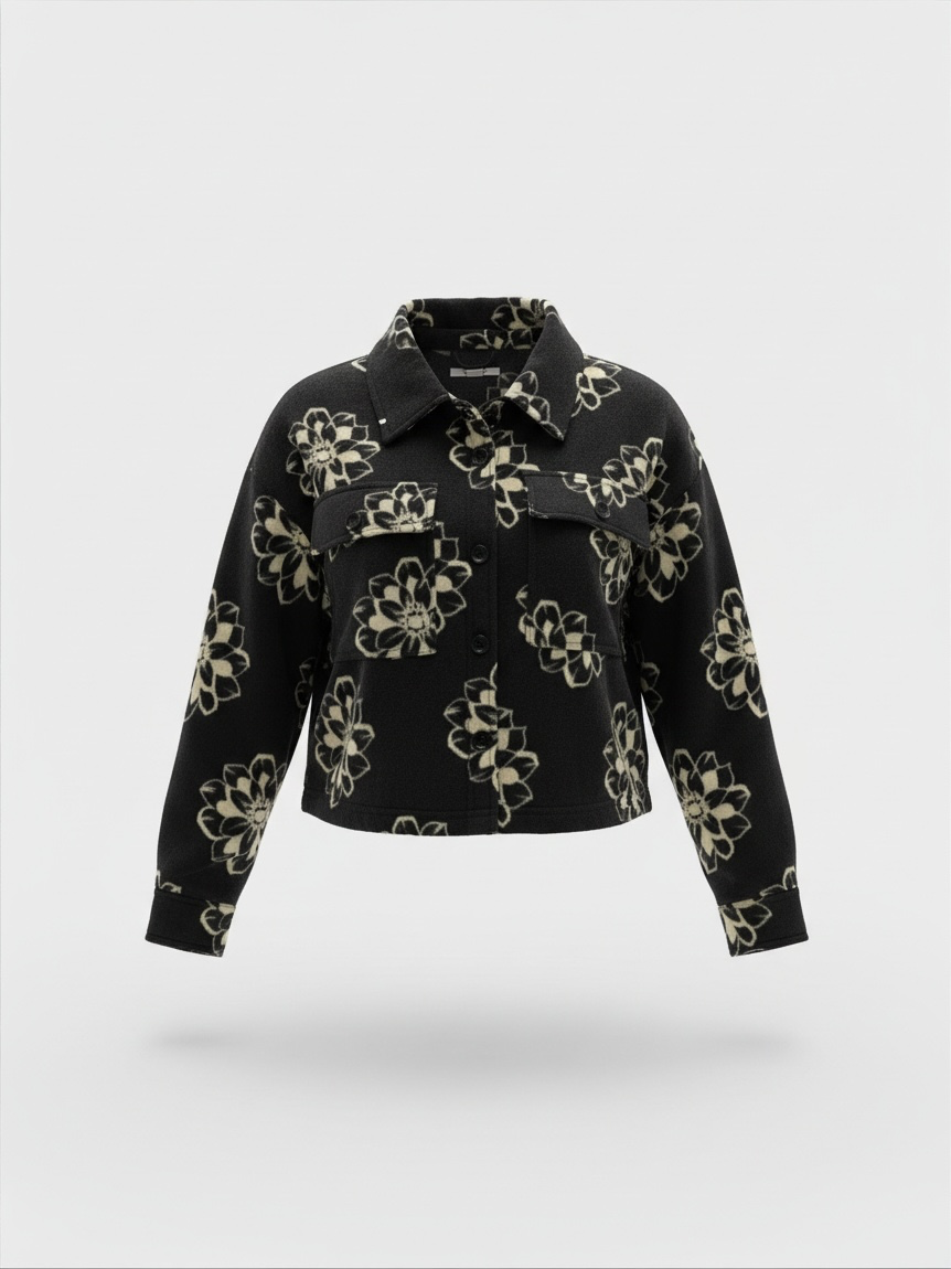 O'Neill Colleen Black Floral Cropped Sherpa Jacket (S)