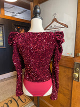 TCEC Puff Sleeve Red Sequined Bodysuit (M)