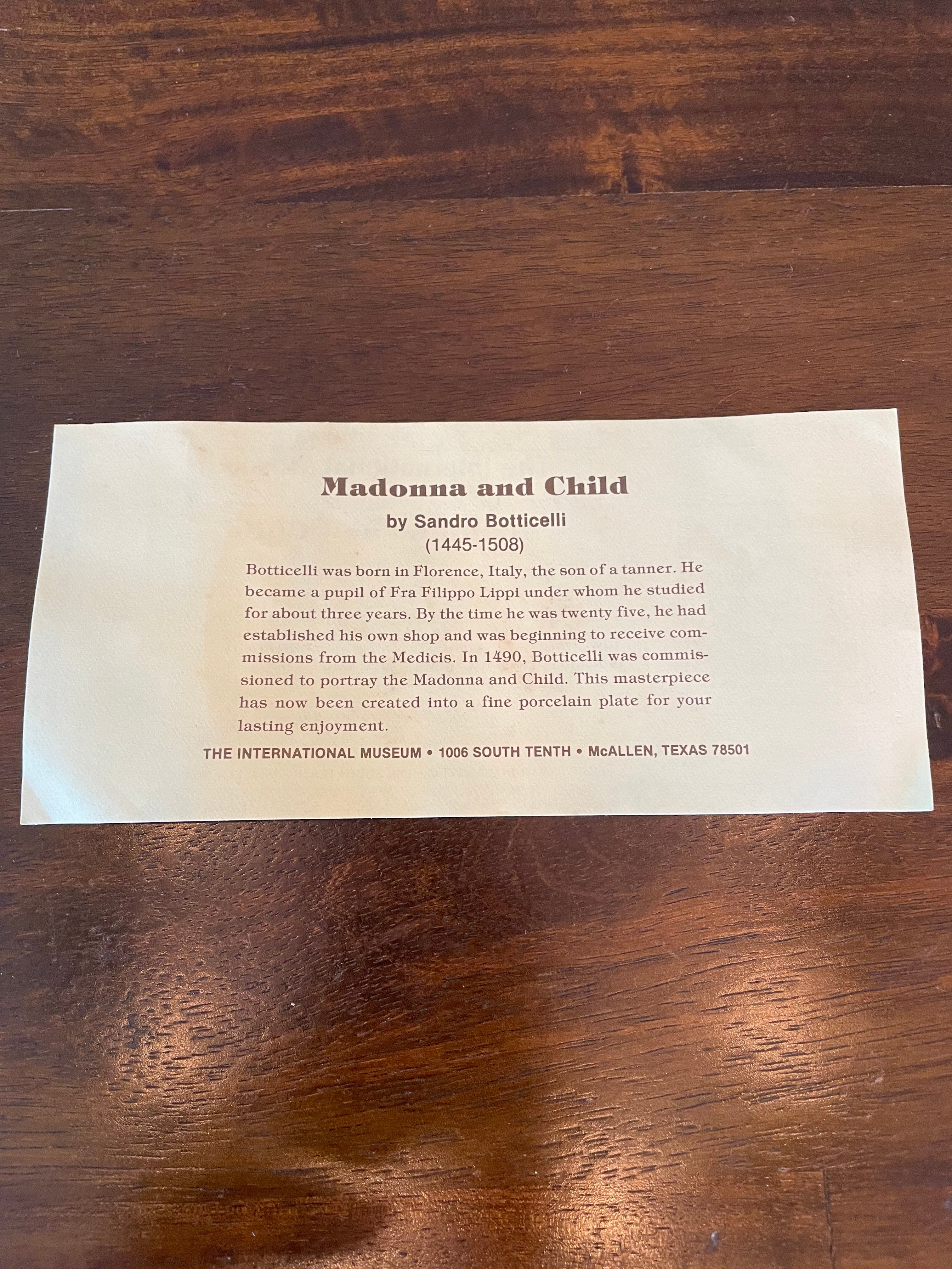 Heritage House 1990 Madonna and Child 8" Collectible Plate