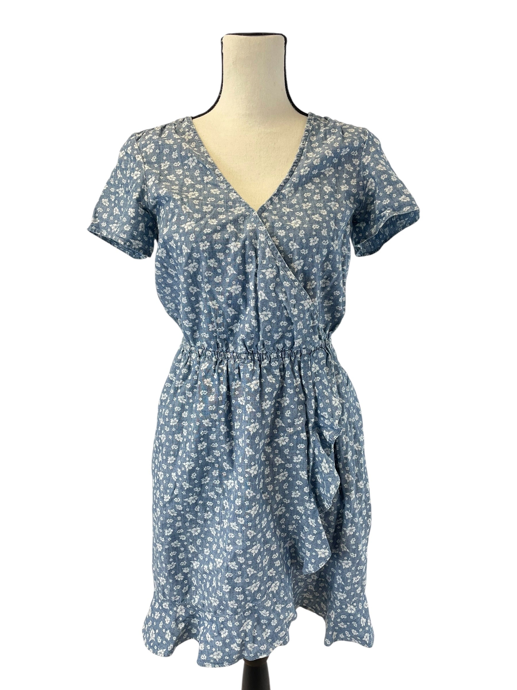 J. Crew Mercantile Denim Faux Wrap Floral Dress (XS) - BinxBerry Consignment