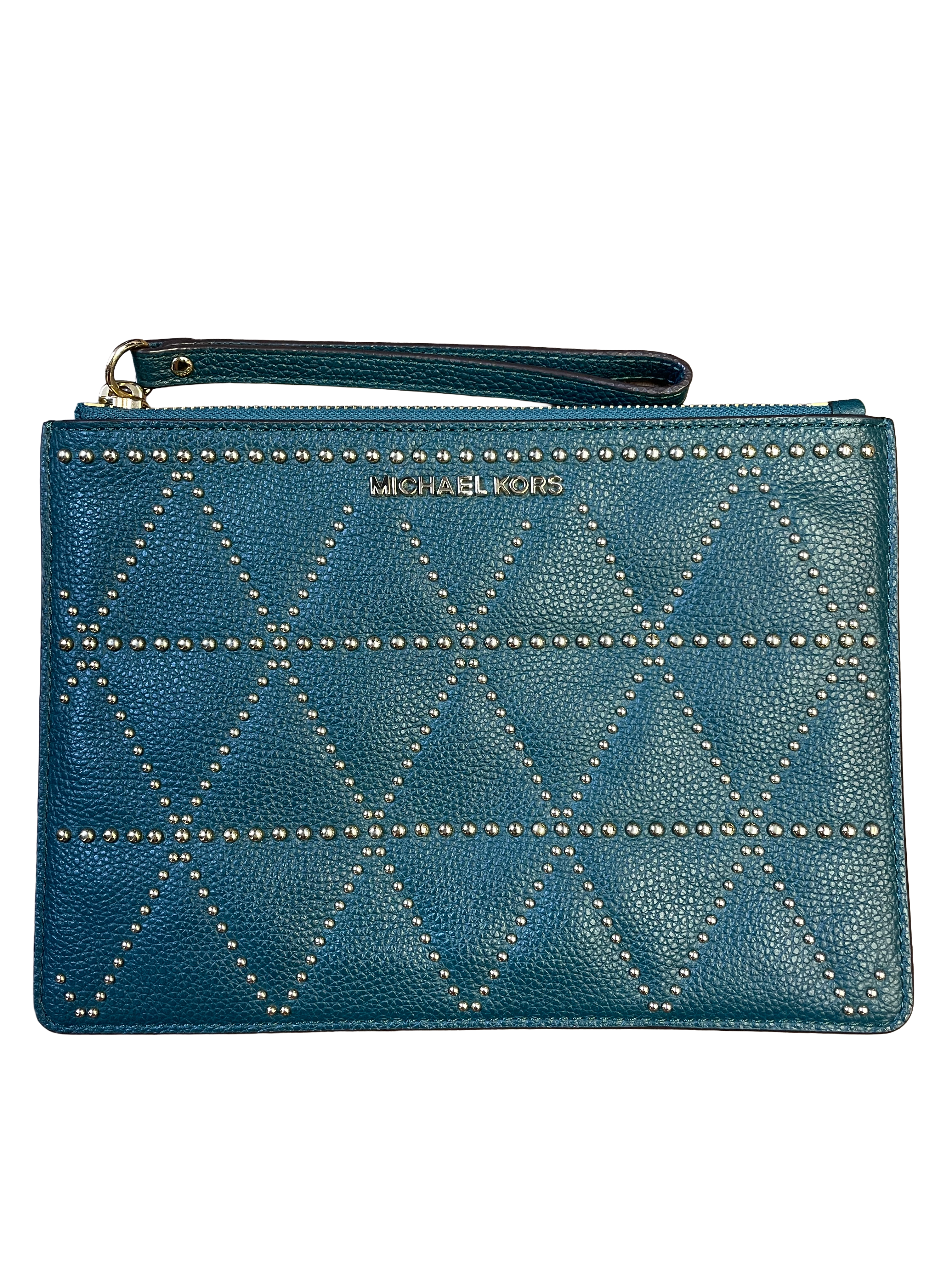 Michael Kors Jet Set Teal Gold Studded Zip Wristlet