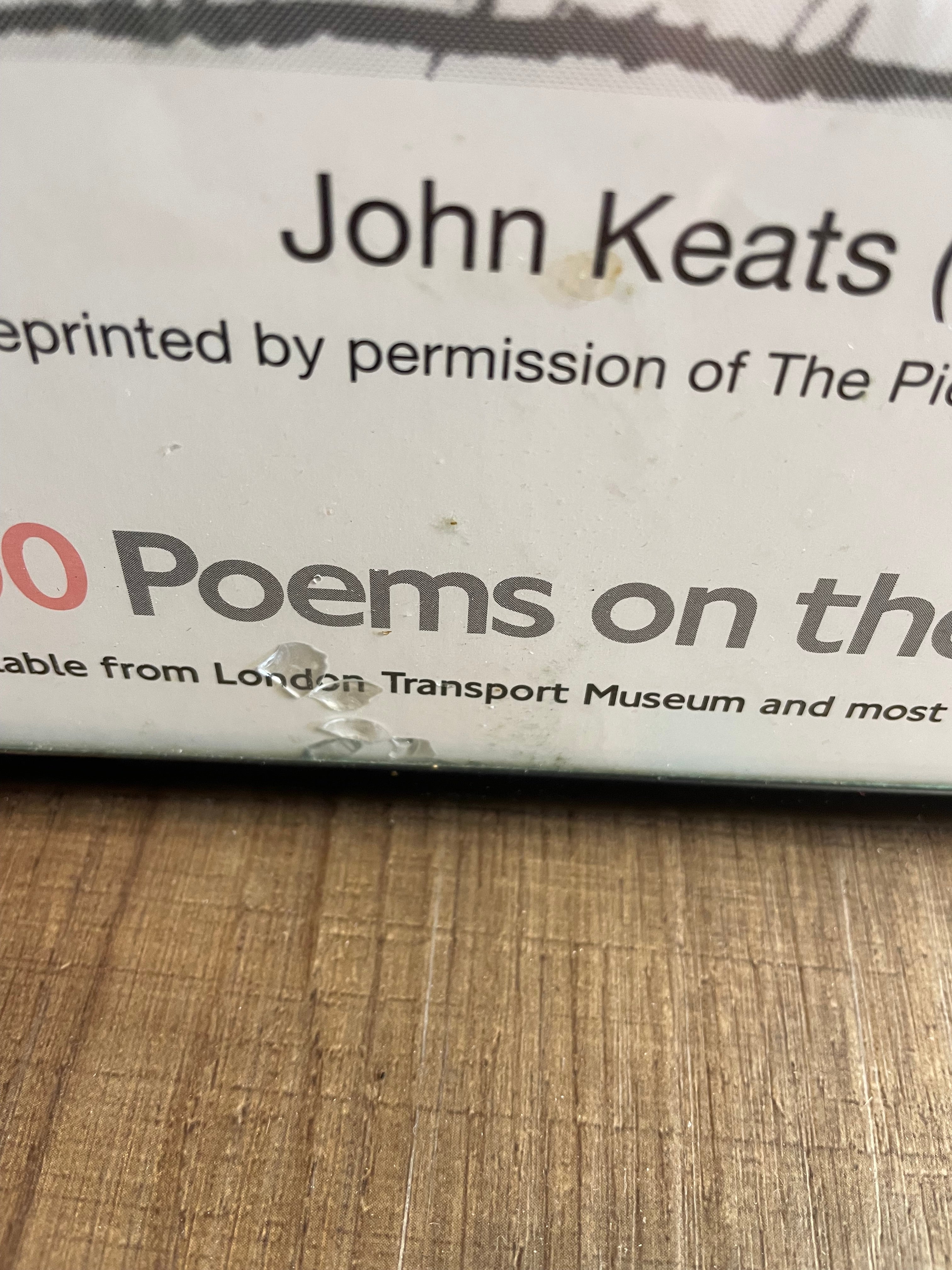 100 Poems on the Underground John Keats Framed Reprint