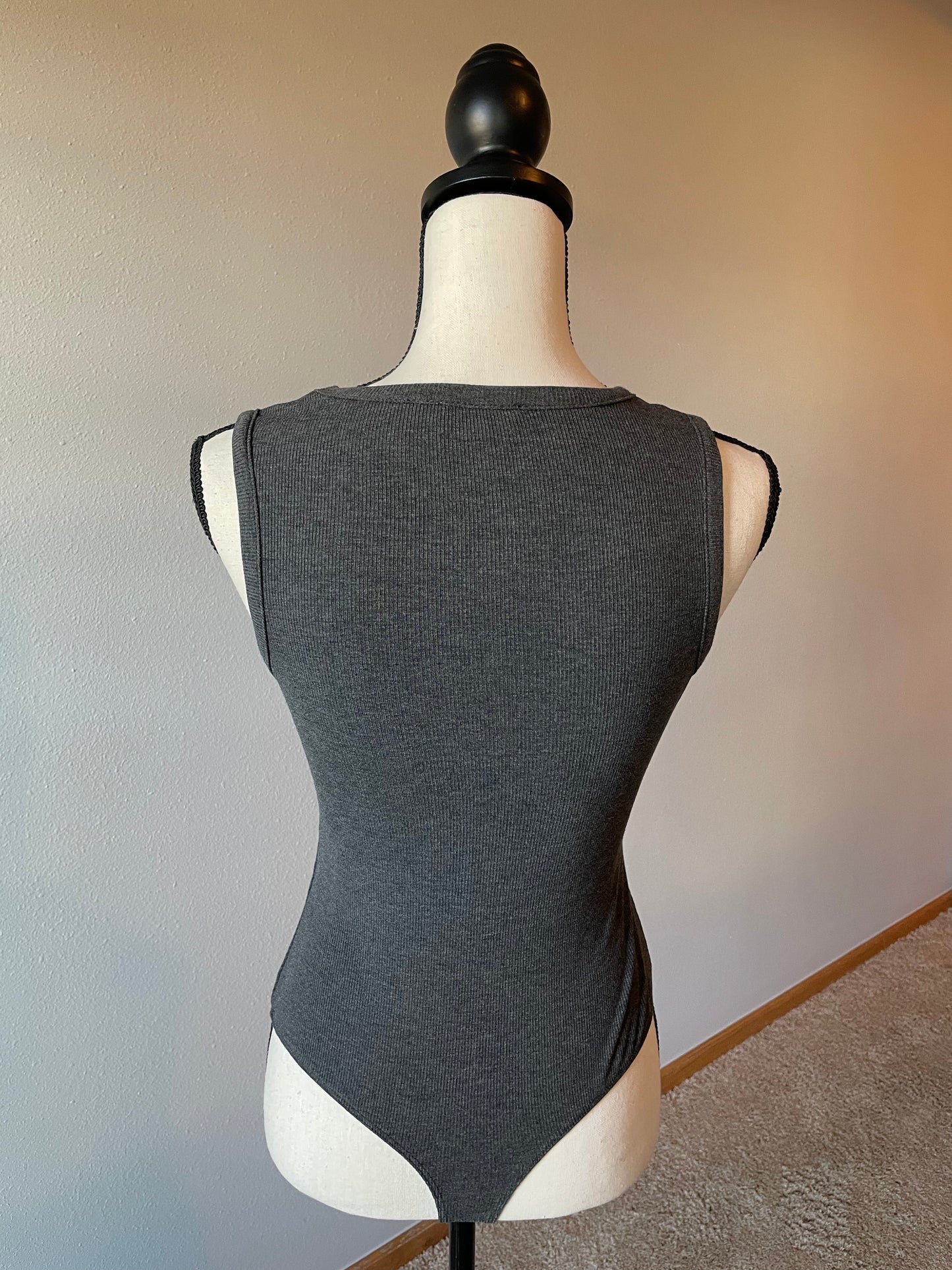 Pink Lily Gray Ribbed Tank Bodysuit (M)