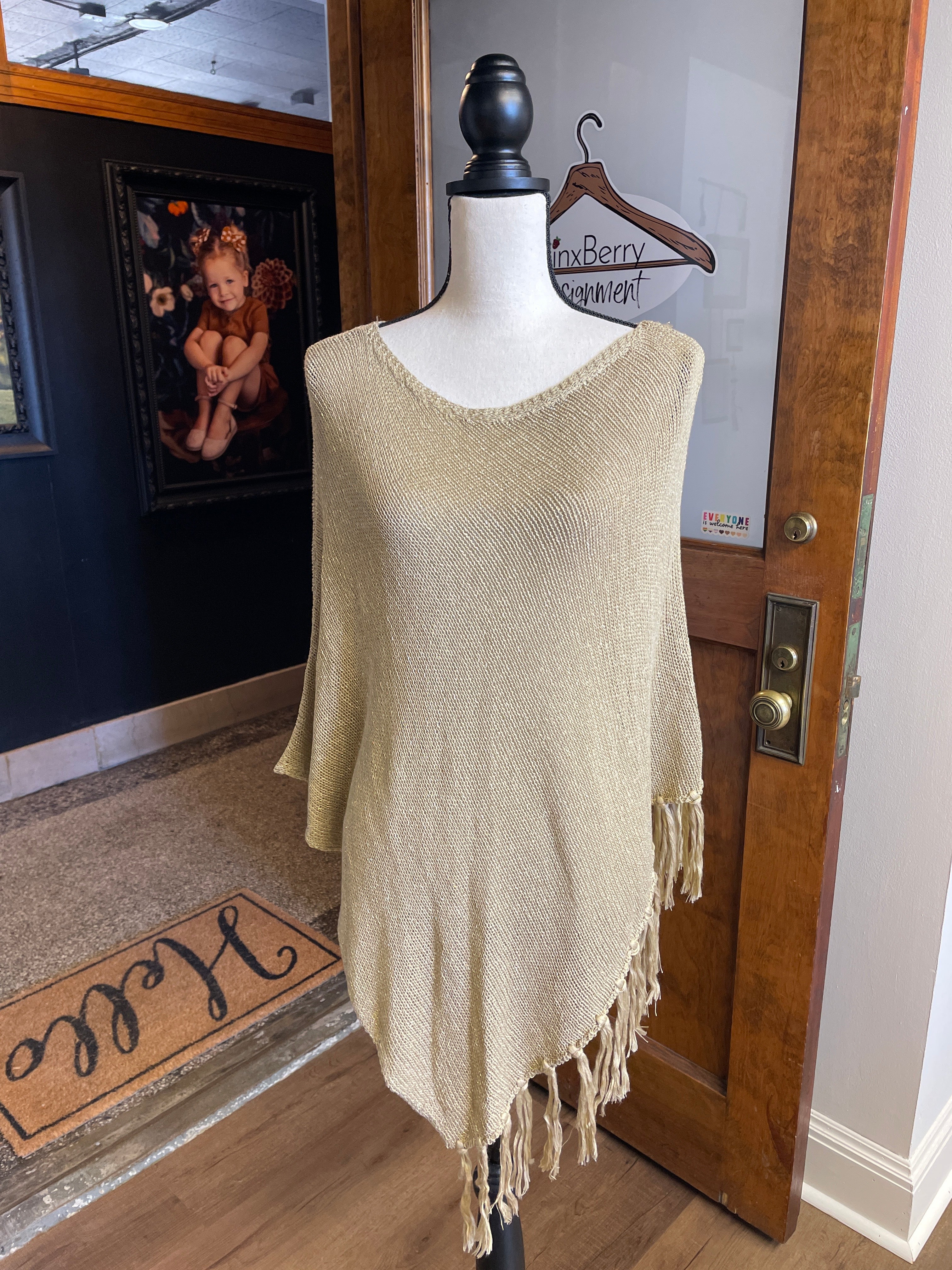 Chico's Tape Yarn Lurex Knit Poncho (S/M)