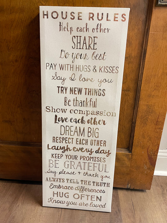House Rules Lettered Canvas Art