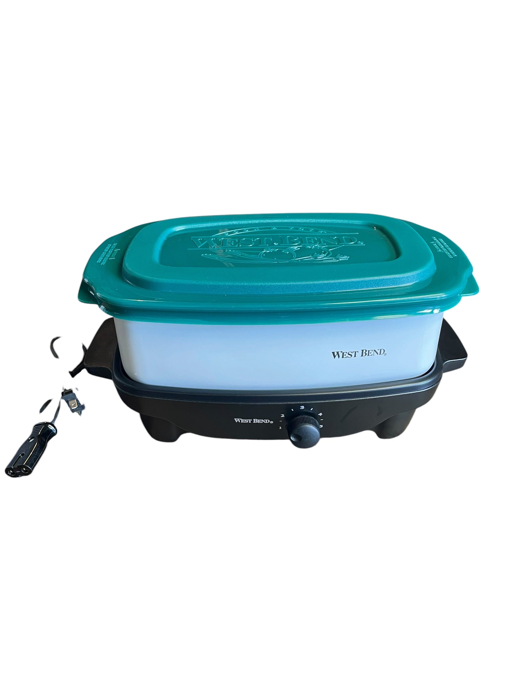 Vintage West Bend 6qt Slow Cooker Hot Plate Pot, Glass Lid and Travel Tote