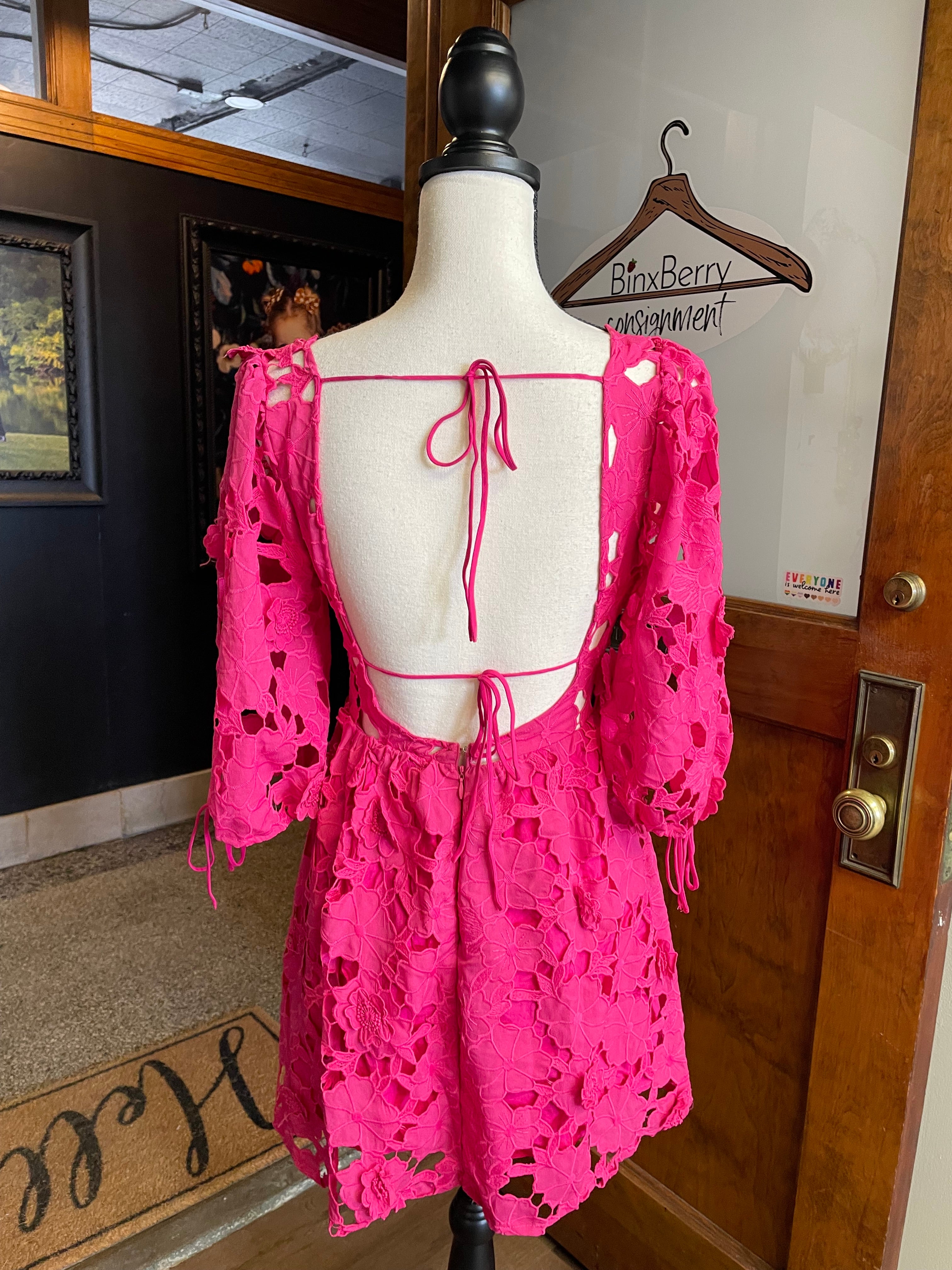 Storia NWT Eyelet Lace Plunge Neck Mini Dress (S) - BinxBerry Consignment