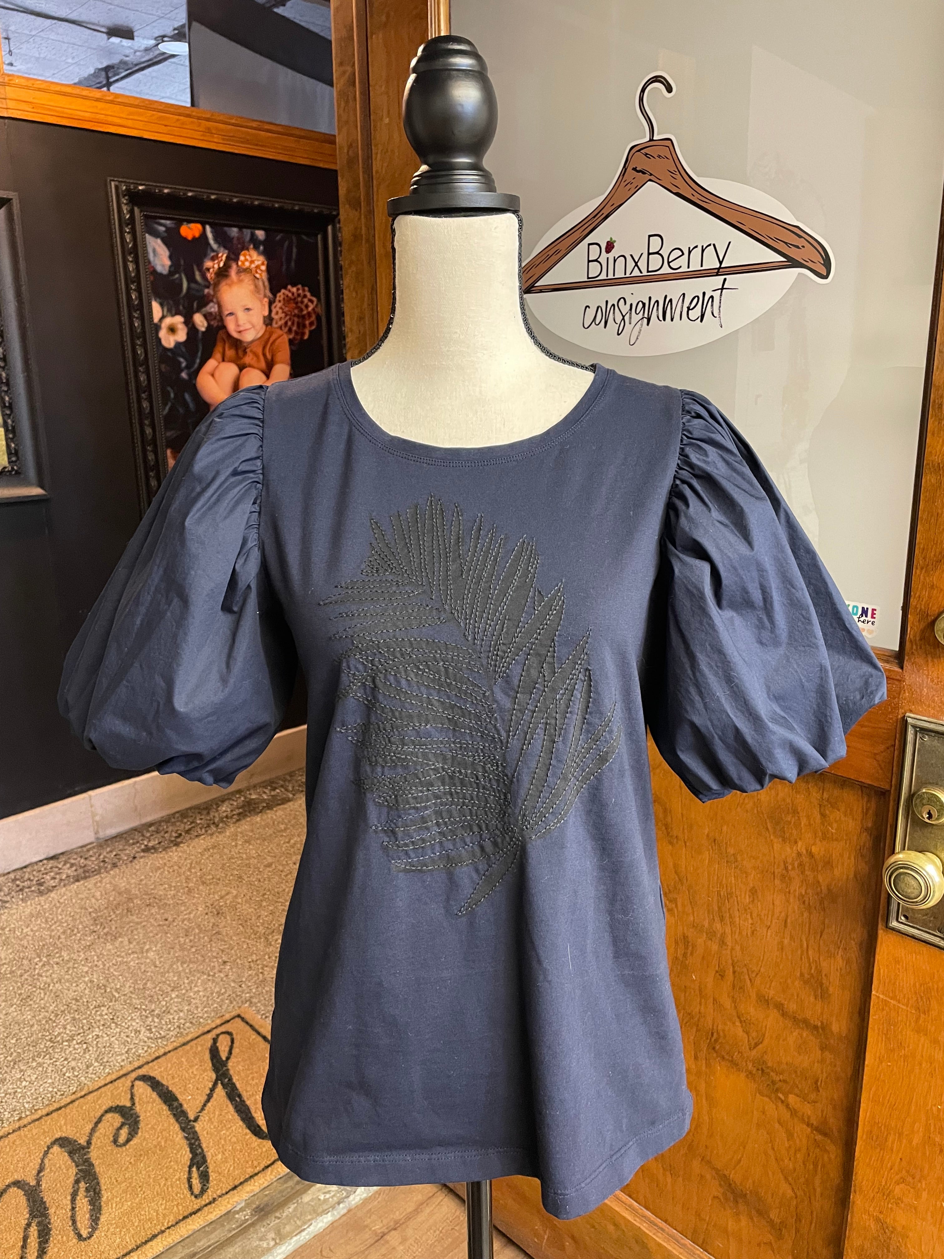 Chicos Embroidered Balloon Sleeve Top (0/S) - BinxBerry Consignment