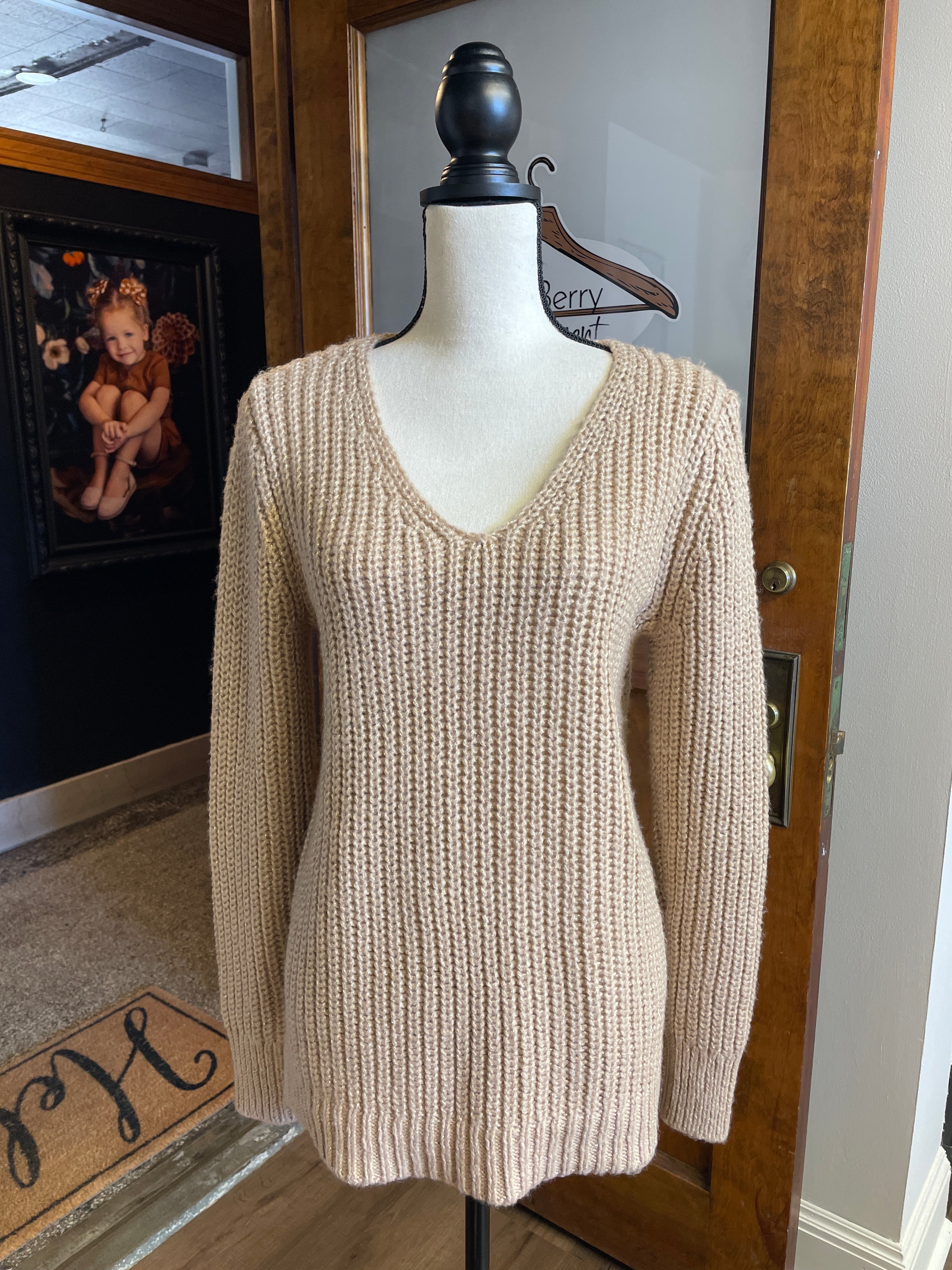 Loft Gold Metallic Thread Knit Sweater (M)