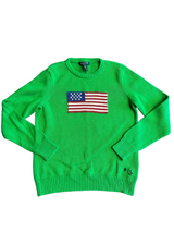 Vintage Ralph Lauren Women's Stitched Flag Kelly Green Sweater (M)