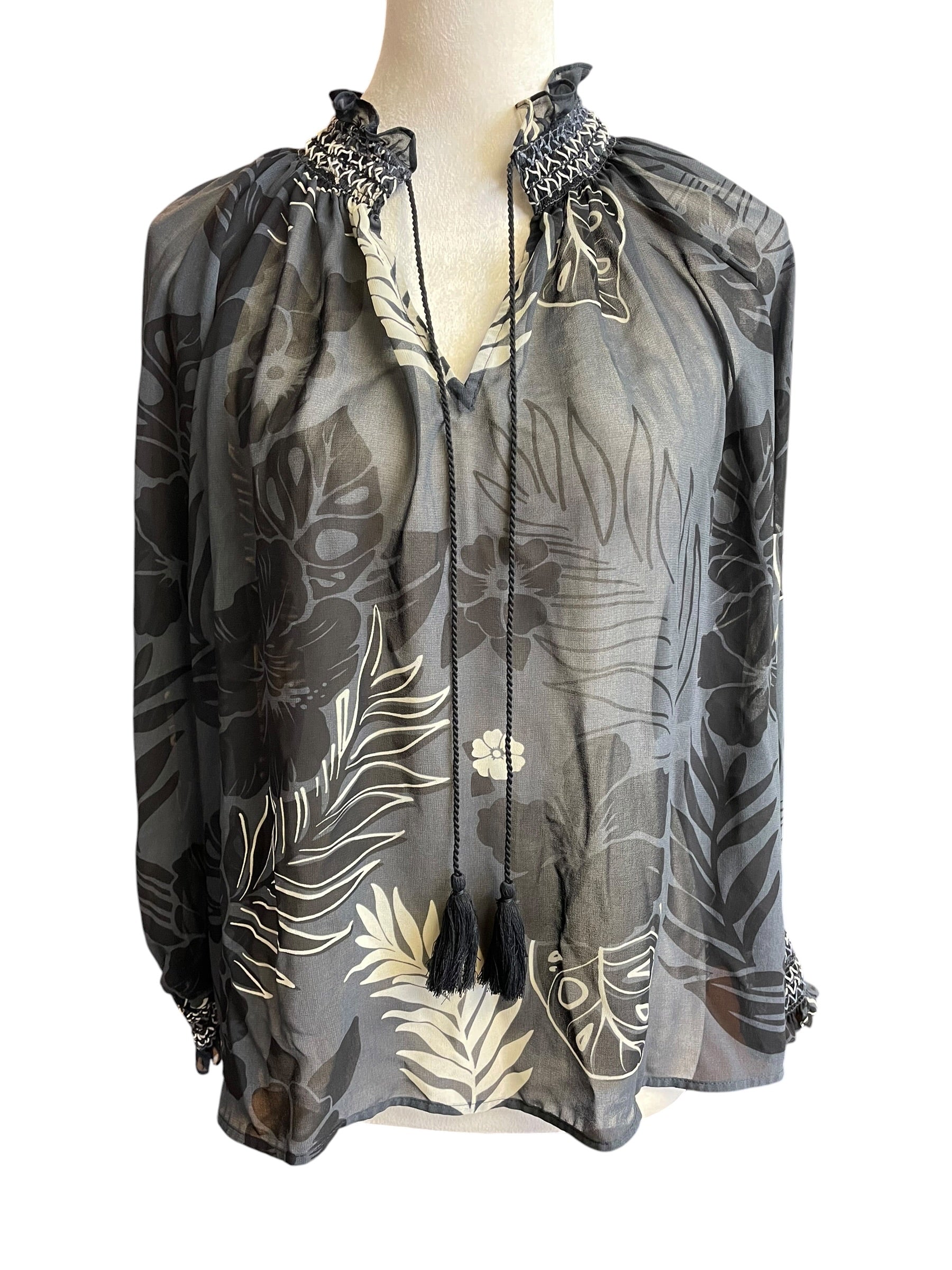 Cabi Sheer Floral Long Sleeved Women's Top (XS)