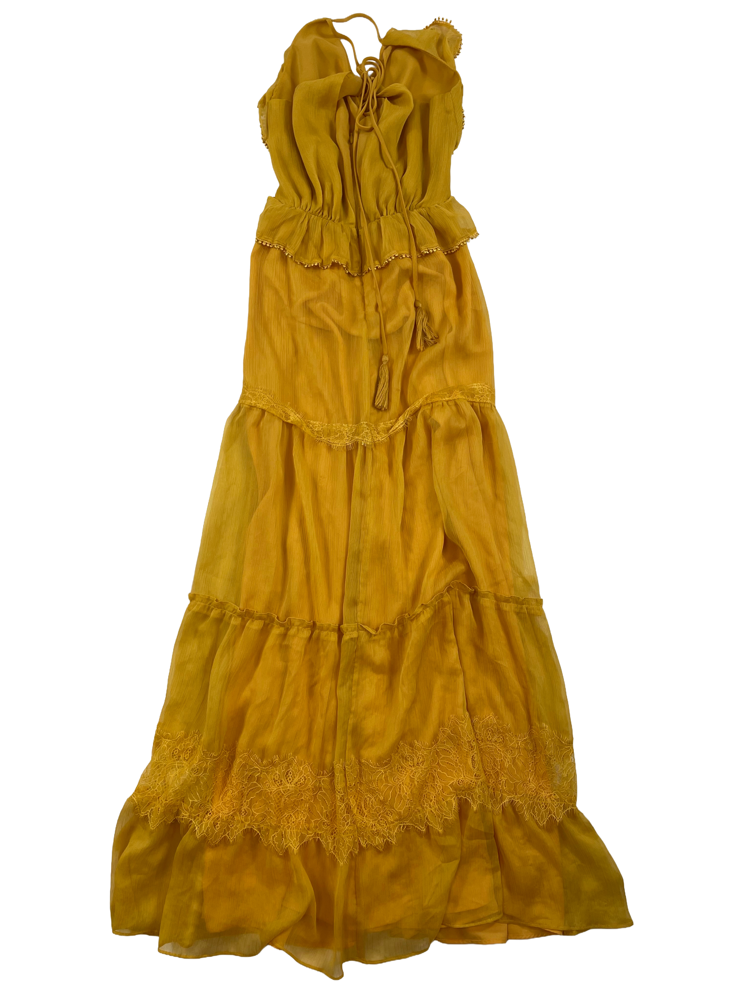 Adelyn Rae Cascading Ruffle V-Neck Maxi Dress (S)