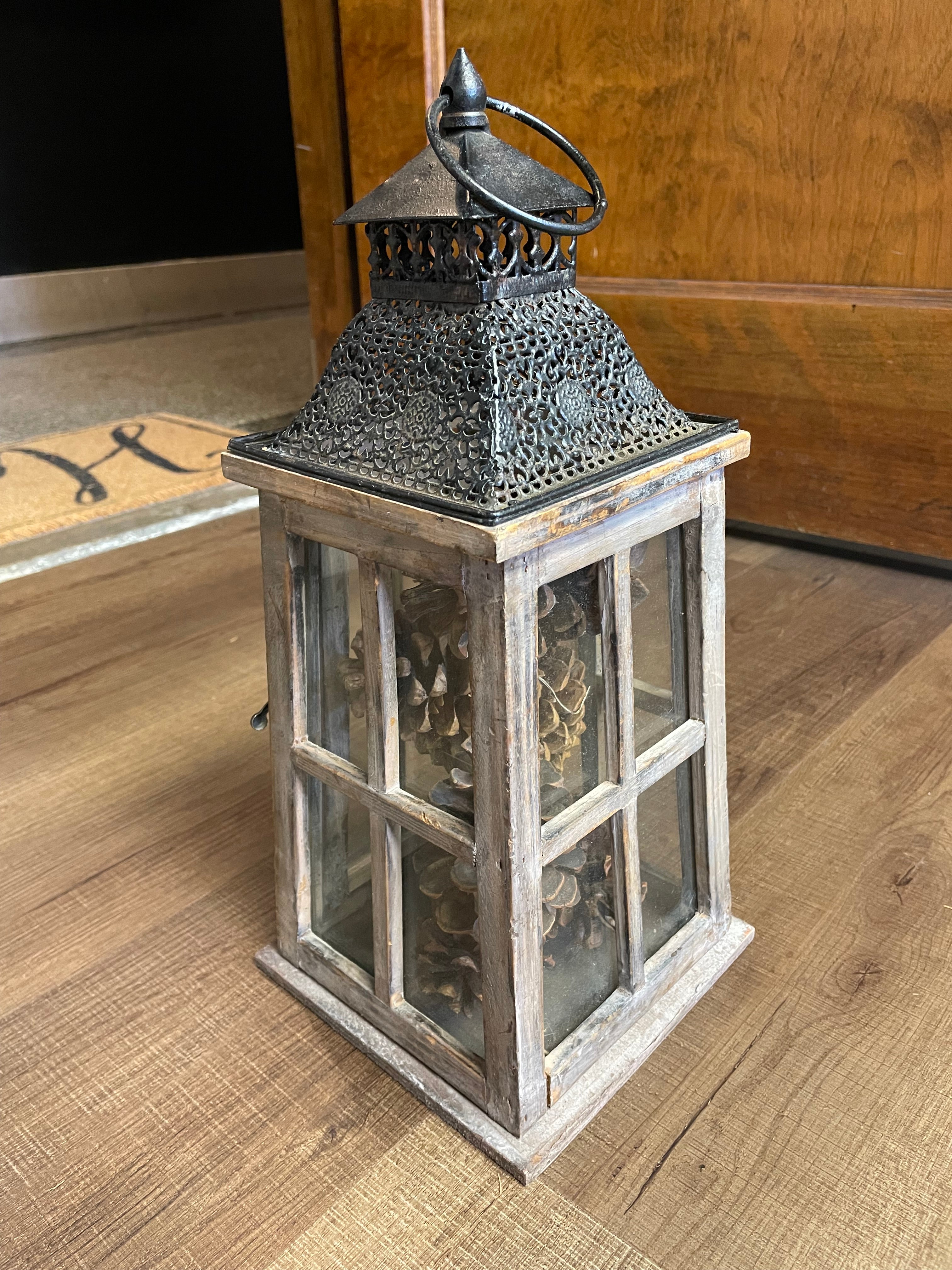 Wood Lantern with Swing Door