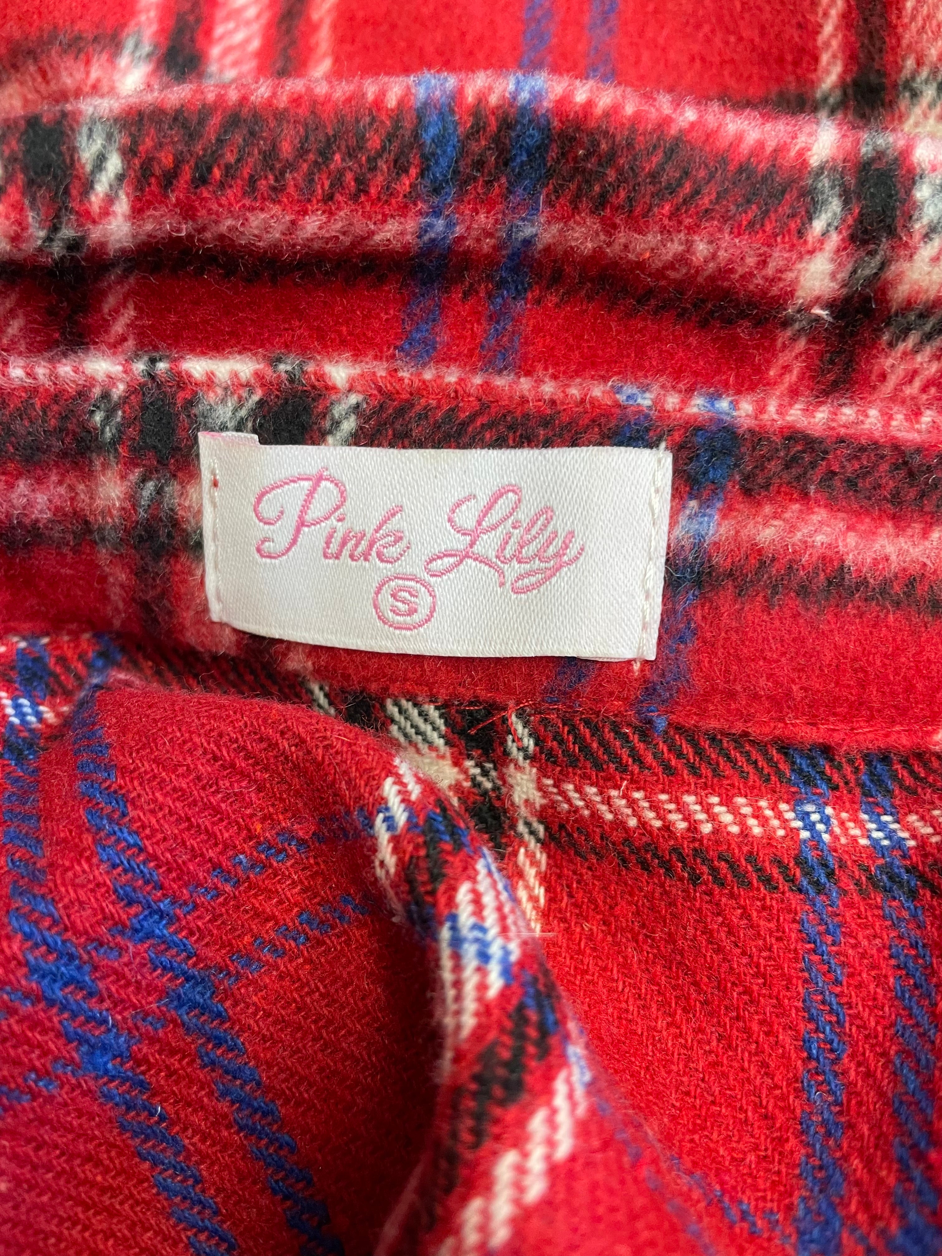 Pink Lily Red Plaid Button Down Top (S) - BinxBerry Consignment