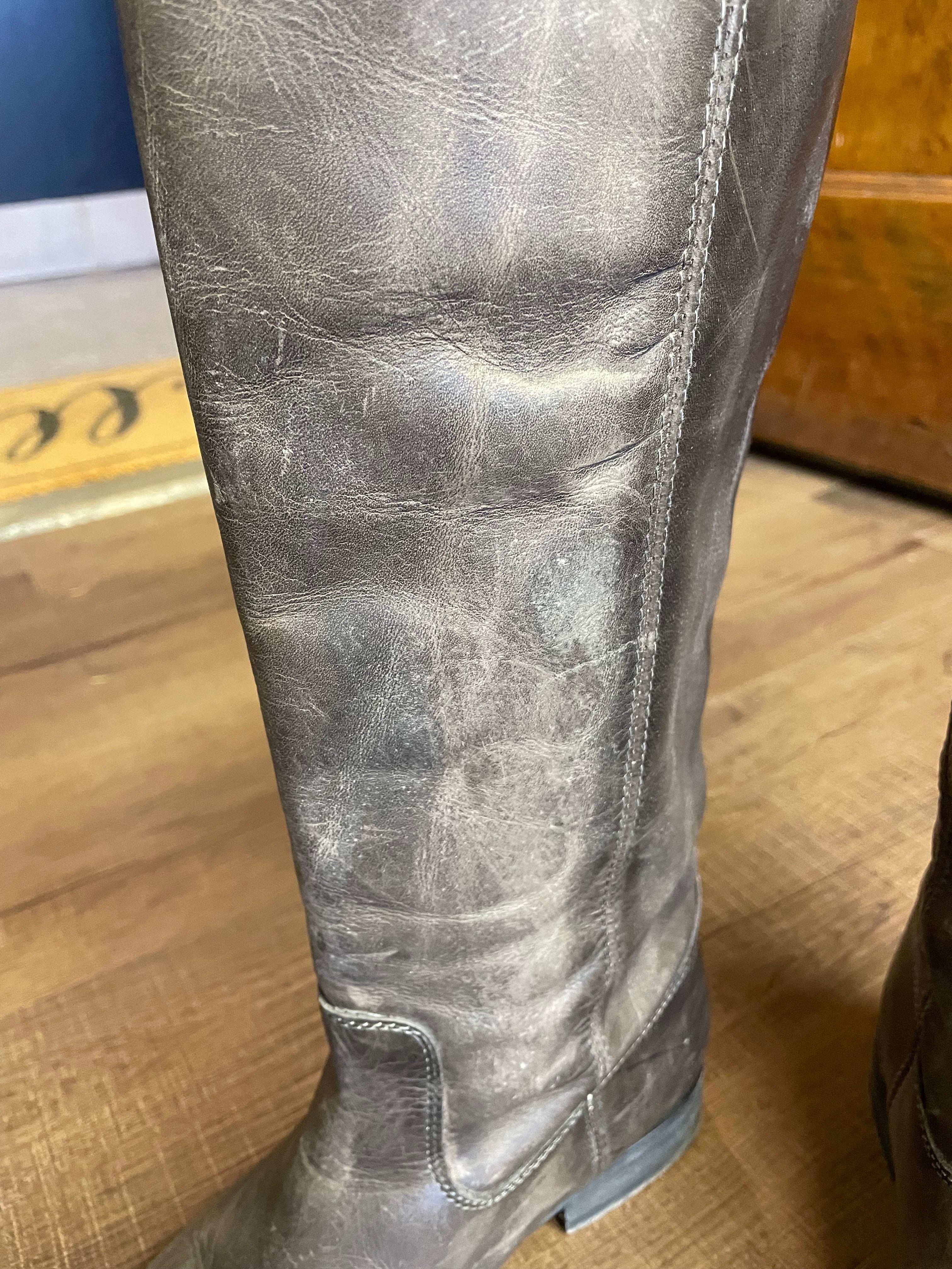 Frye Melissa Ladies Button 2 Tall Gray Leather Boots
