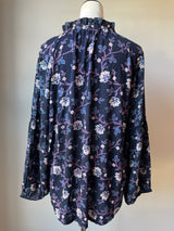 Loft Navy Floral Overhead Blouse (L)
