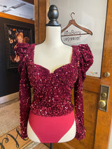TCEC Puff Sleeve Red Sequined Bodysuit (M)