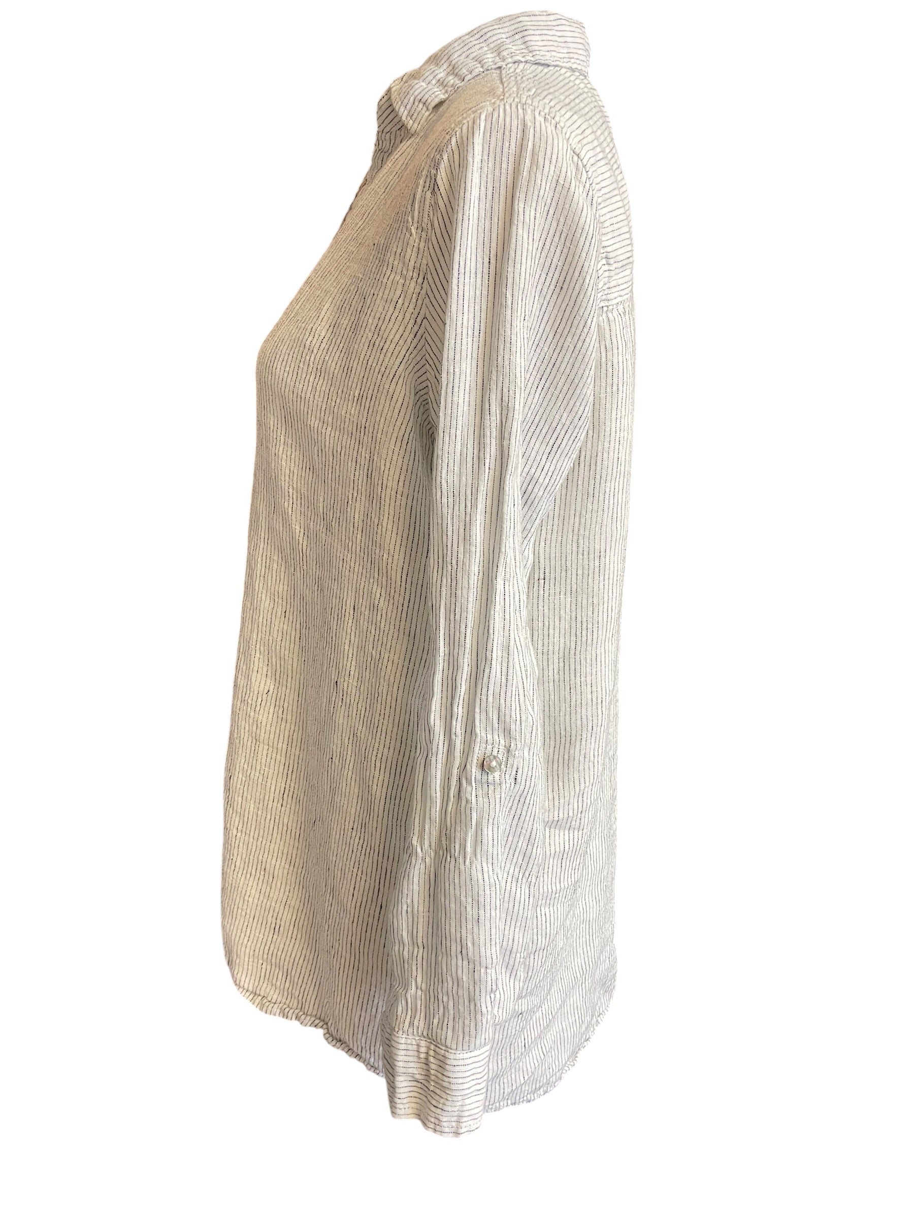 Tahari V-Neck 100% Linen Women's Button Down Blouse (S)